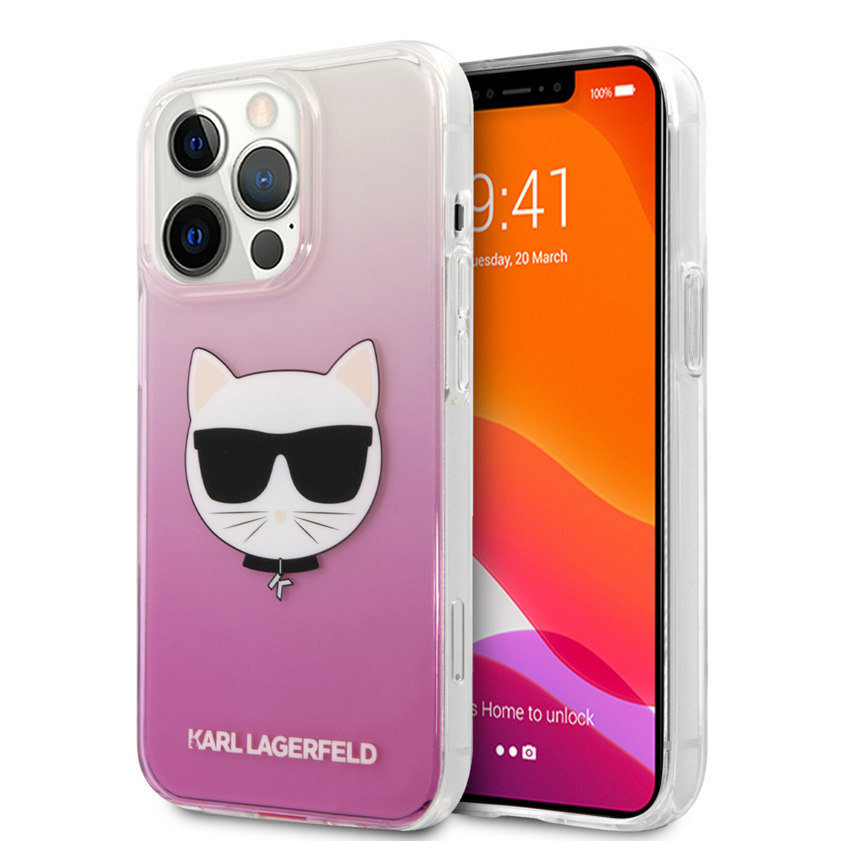 Karl Lagerfeld Karl Lagerfeld Transparant Roze Back Cover Telefoonhoesje voor Apple iPhone 13 Pro – PC & TPU Bescherming.