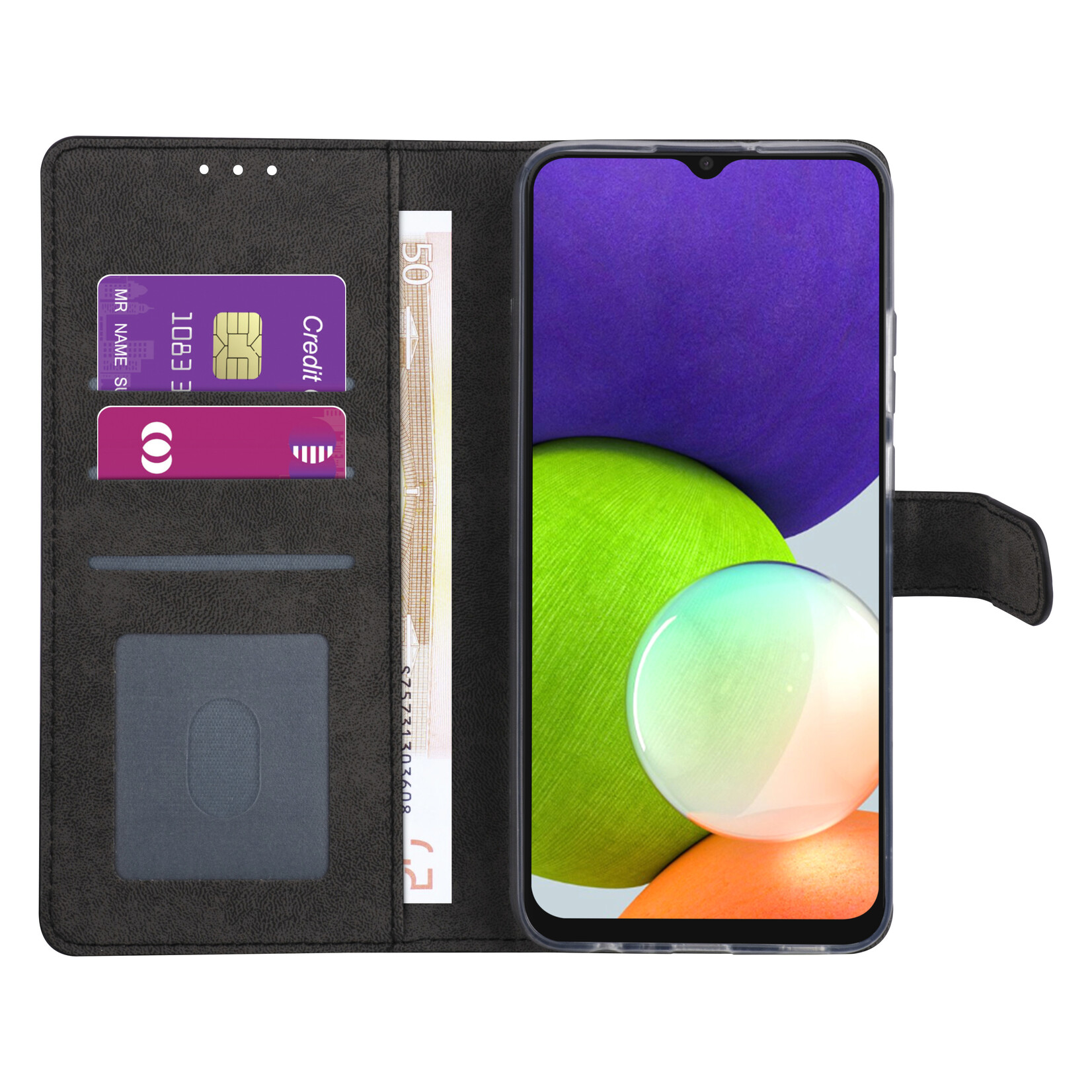 Zwart hoesje voor Samsung Galaxy A03s - Booktype hoesje - Pasjeshouder - Magneetsluiting