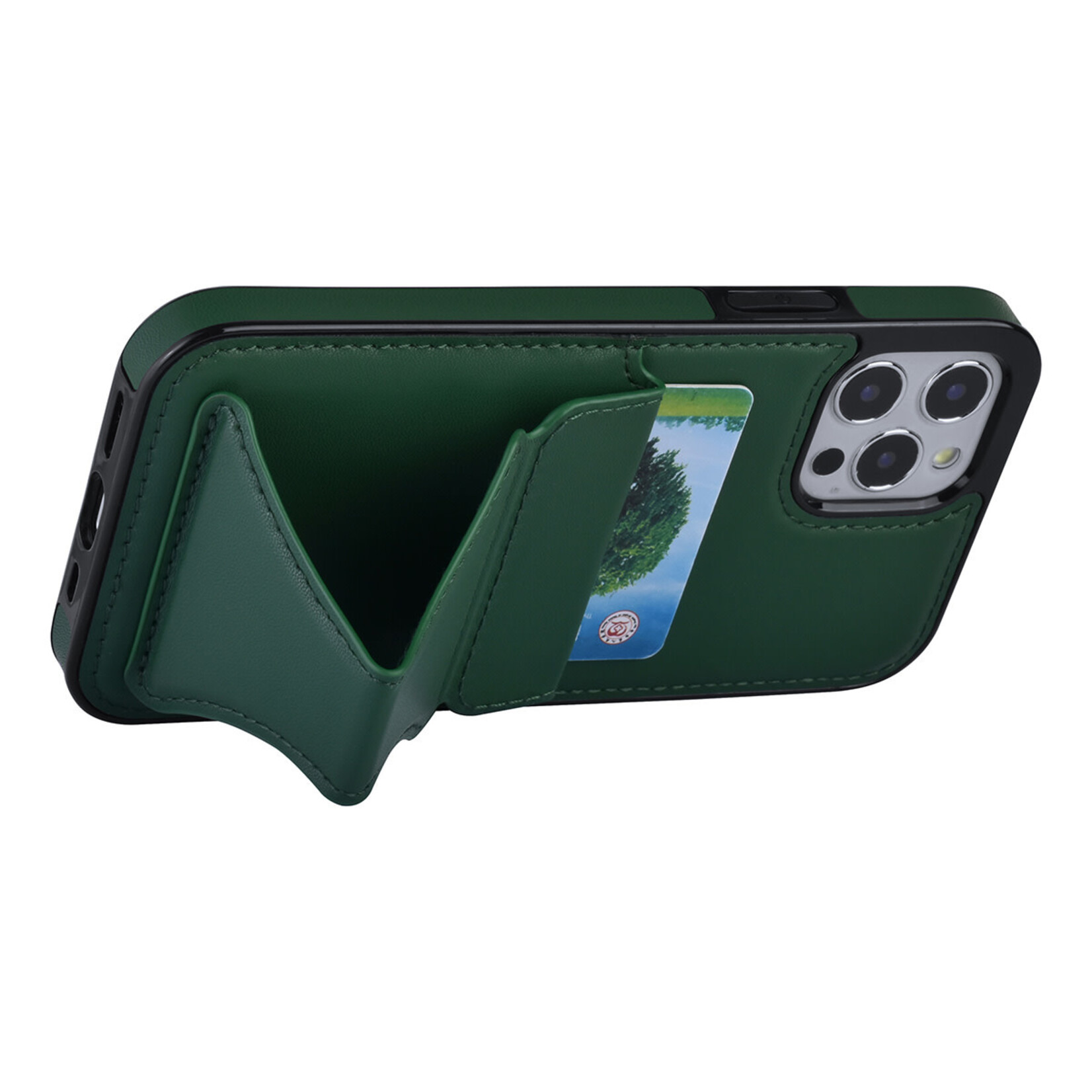 Groen hoesje voor iPhone 12 - 12 Pro - Back Cover - Pasjeshouder - Multifunctionele Handstrap