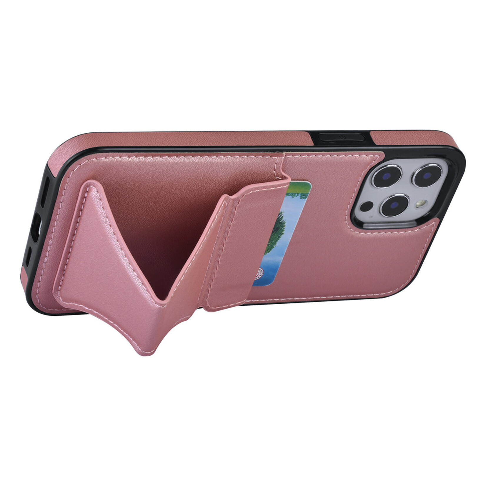 Roze hoesje voor iPhone 12 Pro Max - Back Cover - Pasjeshouder - Multifunctionele Handstrap