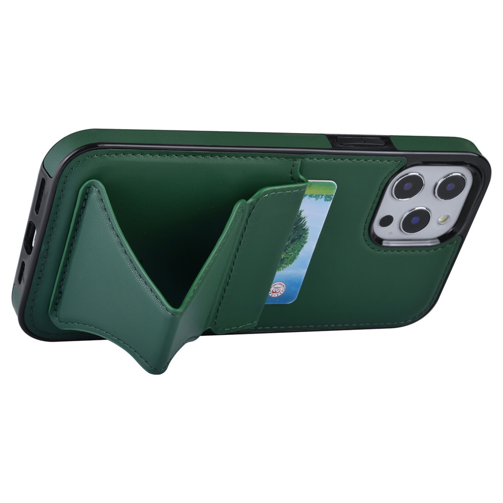 Groen hoesje voor iPhone 12 Pro Max - Back Cover - Pasjeshouder - Multifunctionele Handstrap