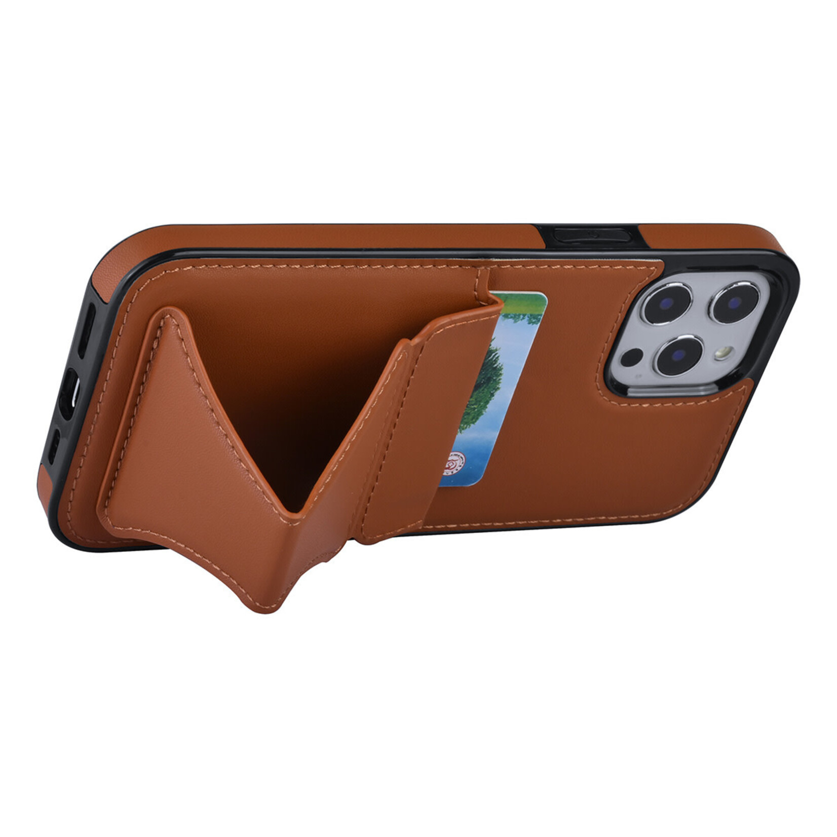 Bruin hoesje voor iPhone 12 Pro Max - Back Cover - Pasjeshouder - Multifunctionele Handstrap