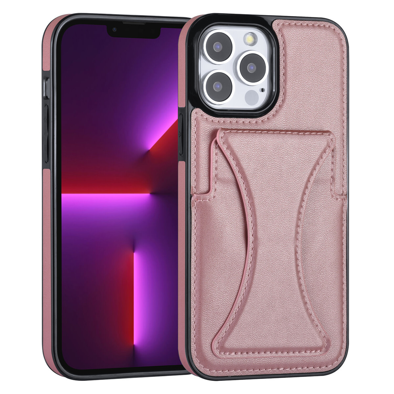 Roze hoesje voor iPhone 13 Pro Max - Back Cover - Pasjeshouder - Multifunctionele Handstrap