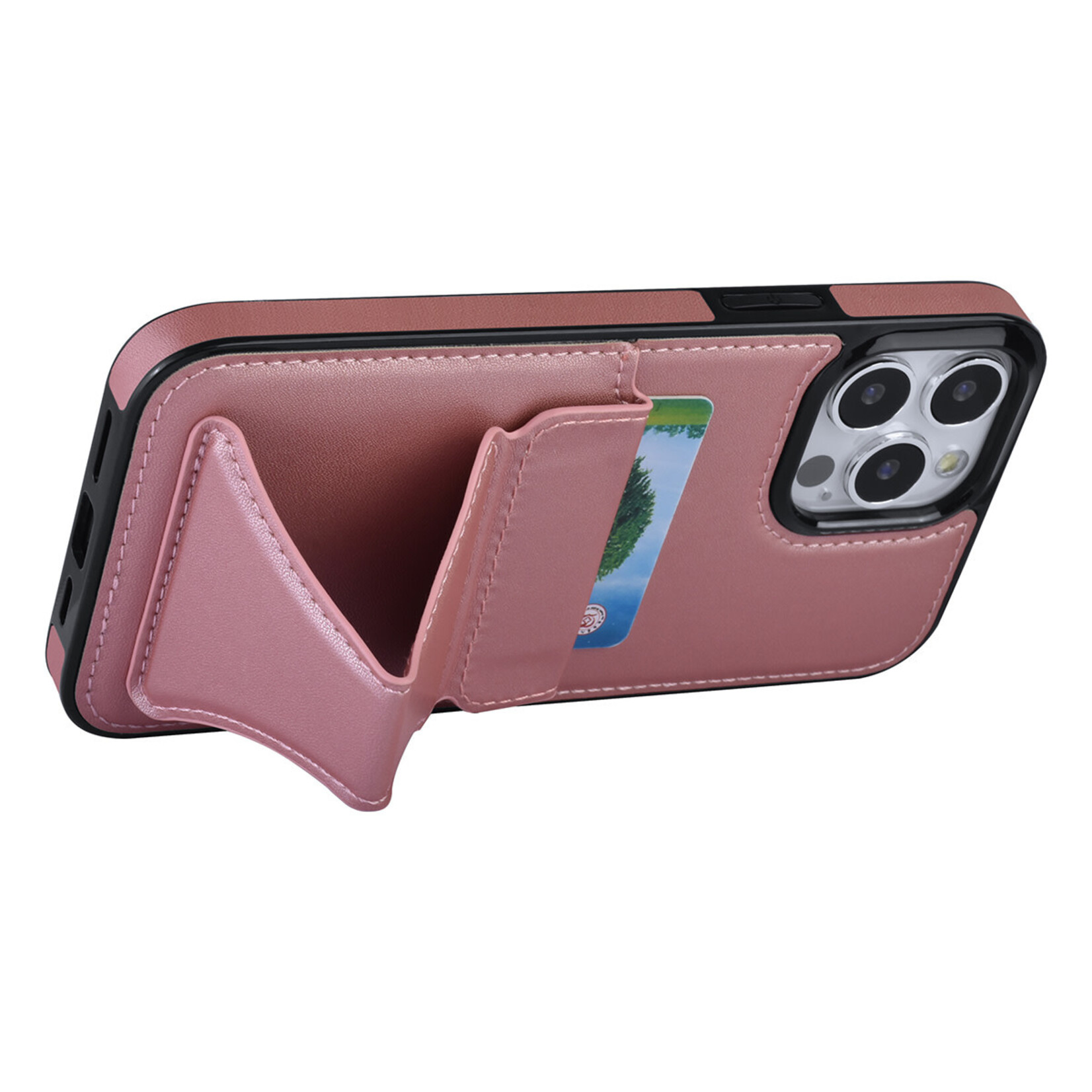 Roze hoesje voor iPhone 13 Pro Max - Back Cover - Pasjeshouder - Multifunctionele Handstrap