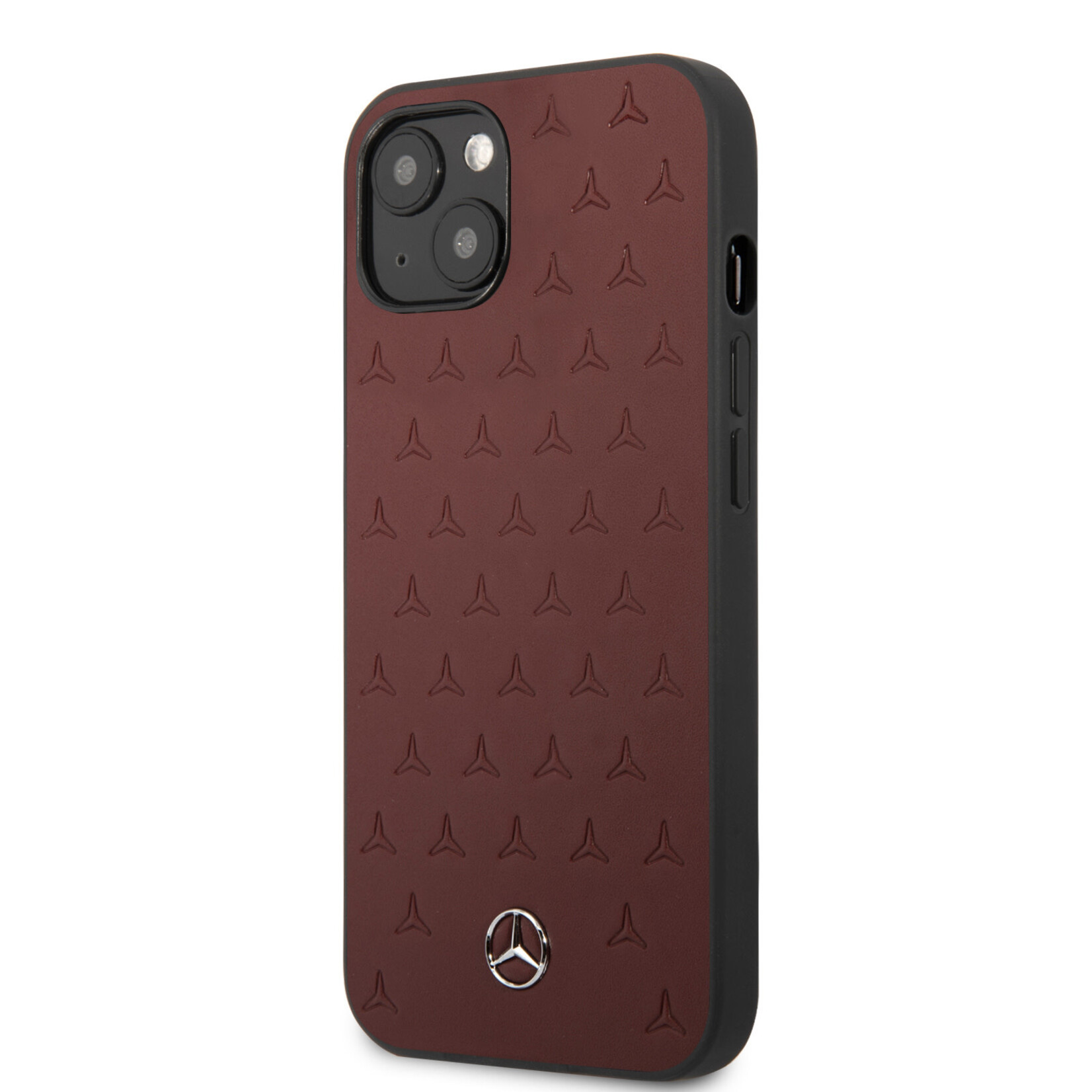 Mercedes-Benz Mercedes-Benz iPhone 13 Mini Hardcase Backcover - Real Leather - Stars Pattern - Rood