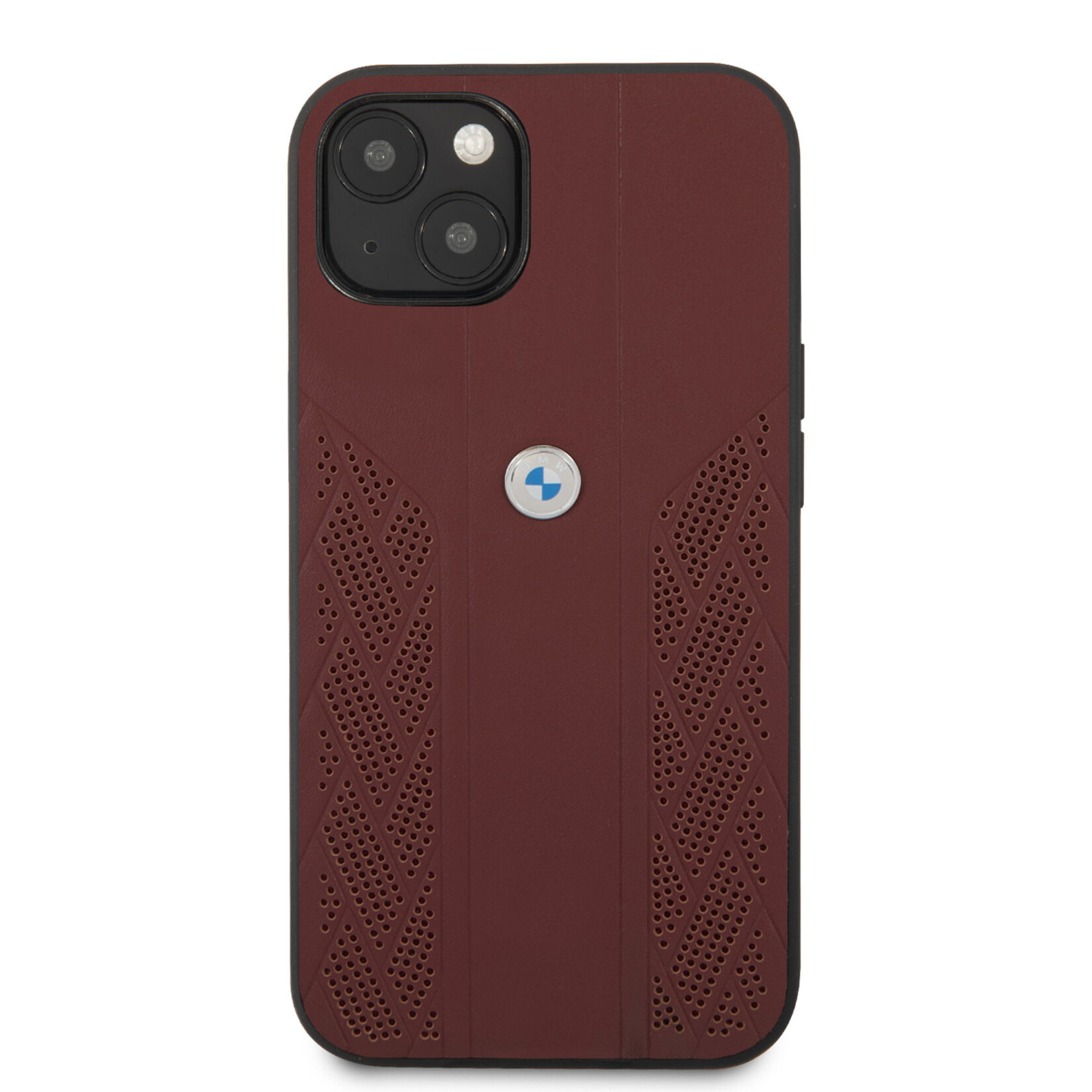 BMW BMW Premium Leather Back Cover Telefoonhoesje voor Apple iPhone 13 Mini - Bescherm uw Telefoon met Rode Kleur.