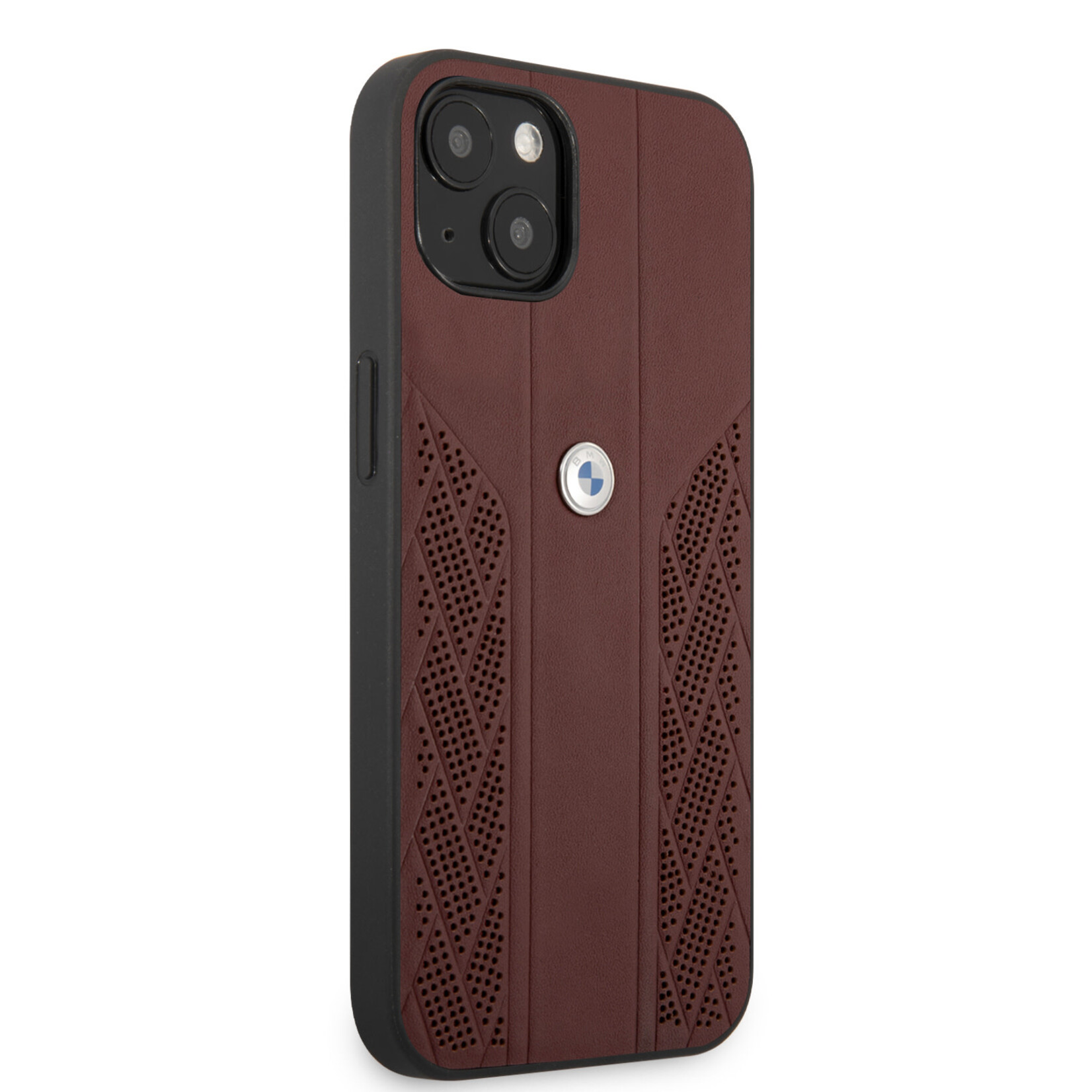 BMW BMW Premium Leather Back Cover Telefoonhoesje voor Apple iPhone 13 Mini - Bescherm uw Telefoon met Rode Kleur.