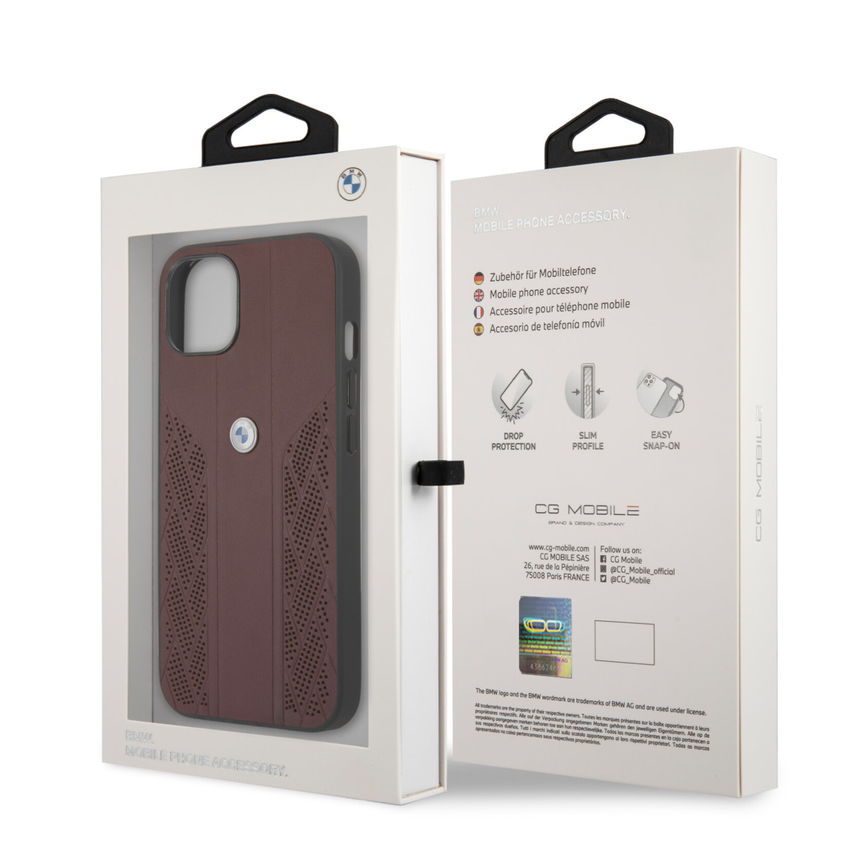 BMW BMW Premium Leather Back Cover Telefoonhoesje voor Apple iPhone 13 Mini - Bescherm uw Telefoon met Rode Kleur.