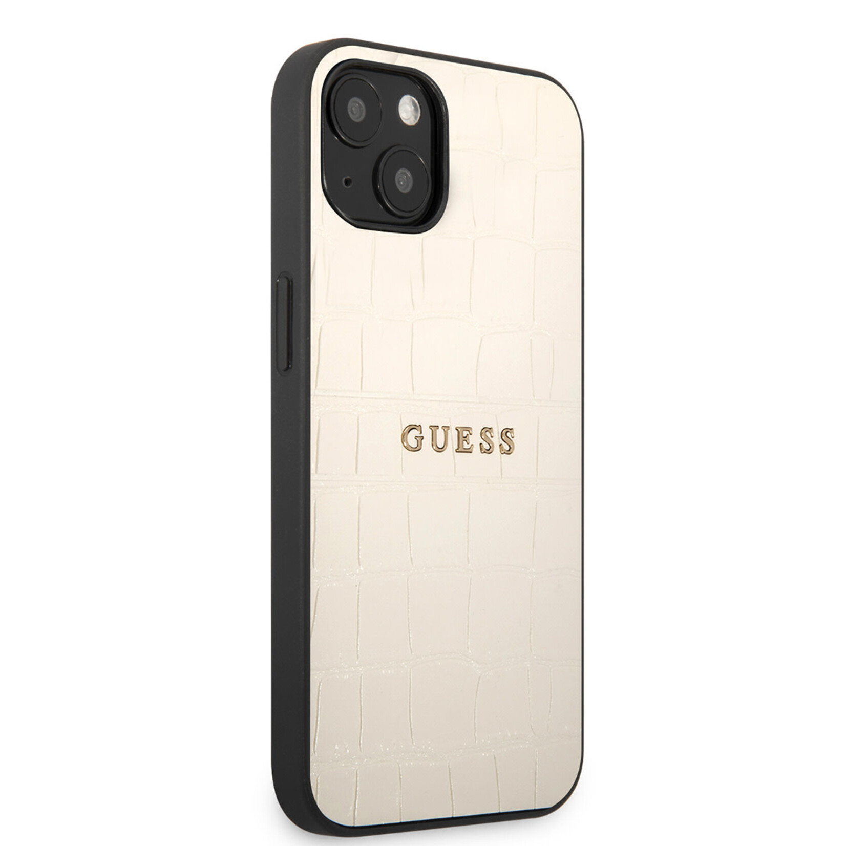 Guess Guess hoesje voor iPhone 13 Mini - Hardcase Backcover - Croco Lines - Beige