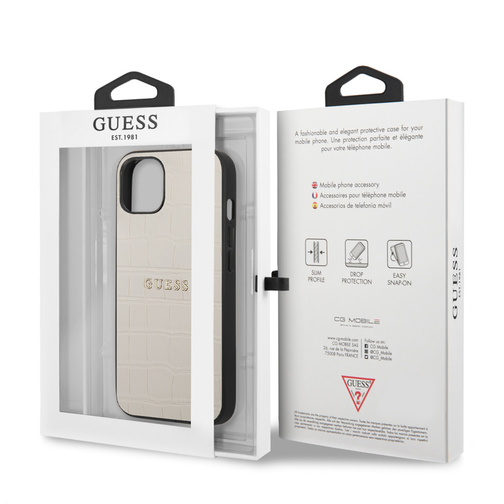 Guess Guess hoesje voor iPhone 13 Mini - Hardcase Backcover - Croco Lines - Beige