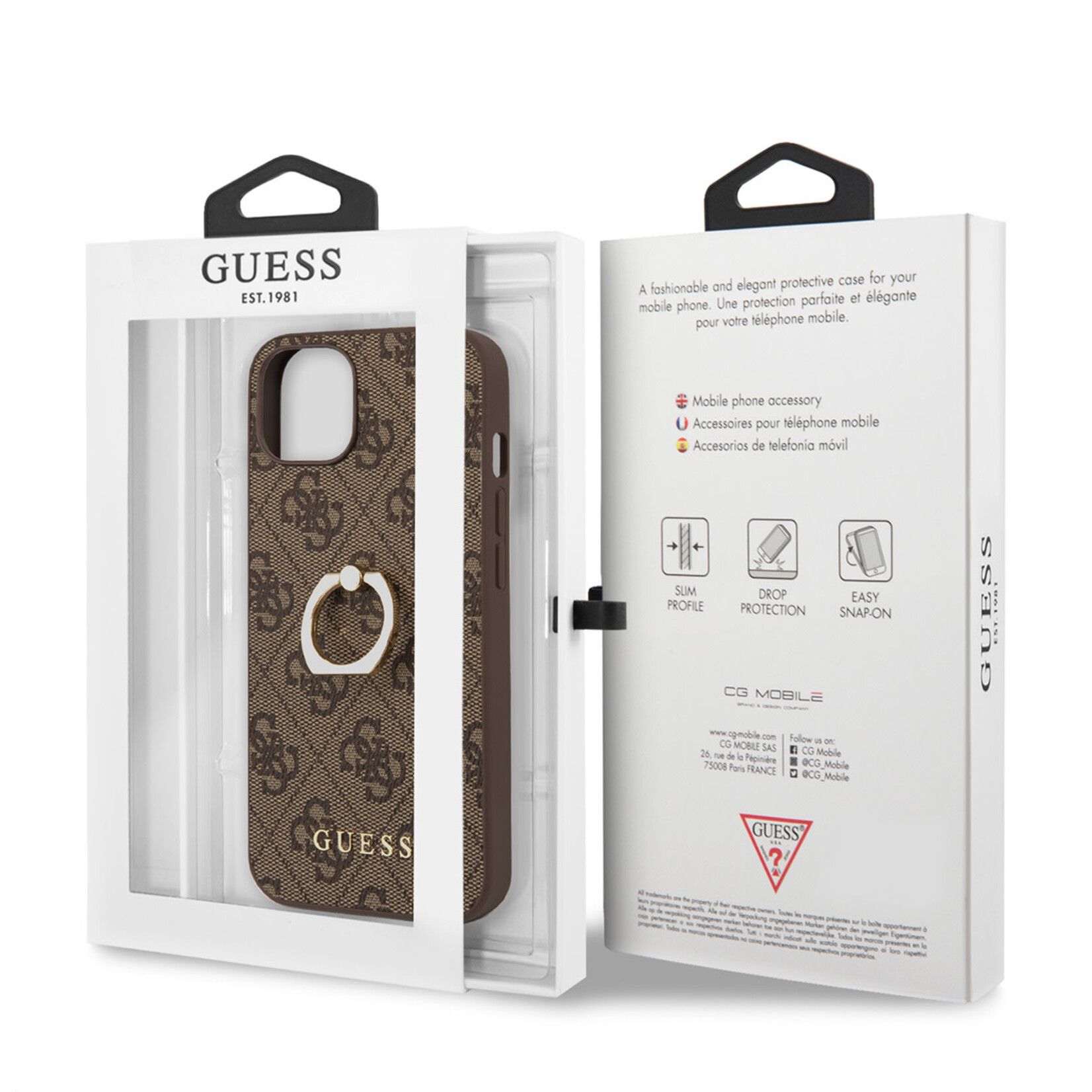 Guess MijnWinkel - Guess PU Leather Back Cover Telefoonhoesje voor Apple iPhone 13 Mini - Beschermend & Stijlvol - Kleur: Bruin