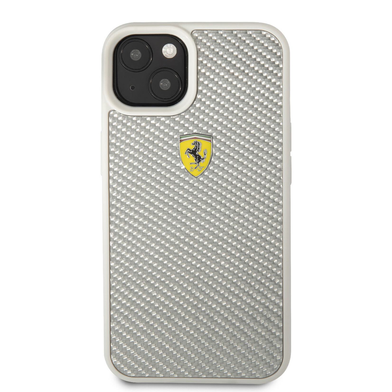 Ferrari Ferrari Carbon Back Cover Telefoonhoesje voor Apple iPhone 13, Bescherm je Telefoon met Zilverkleurig Materiaal.