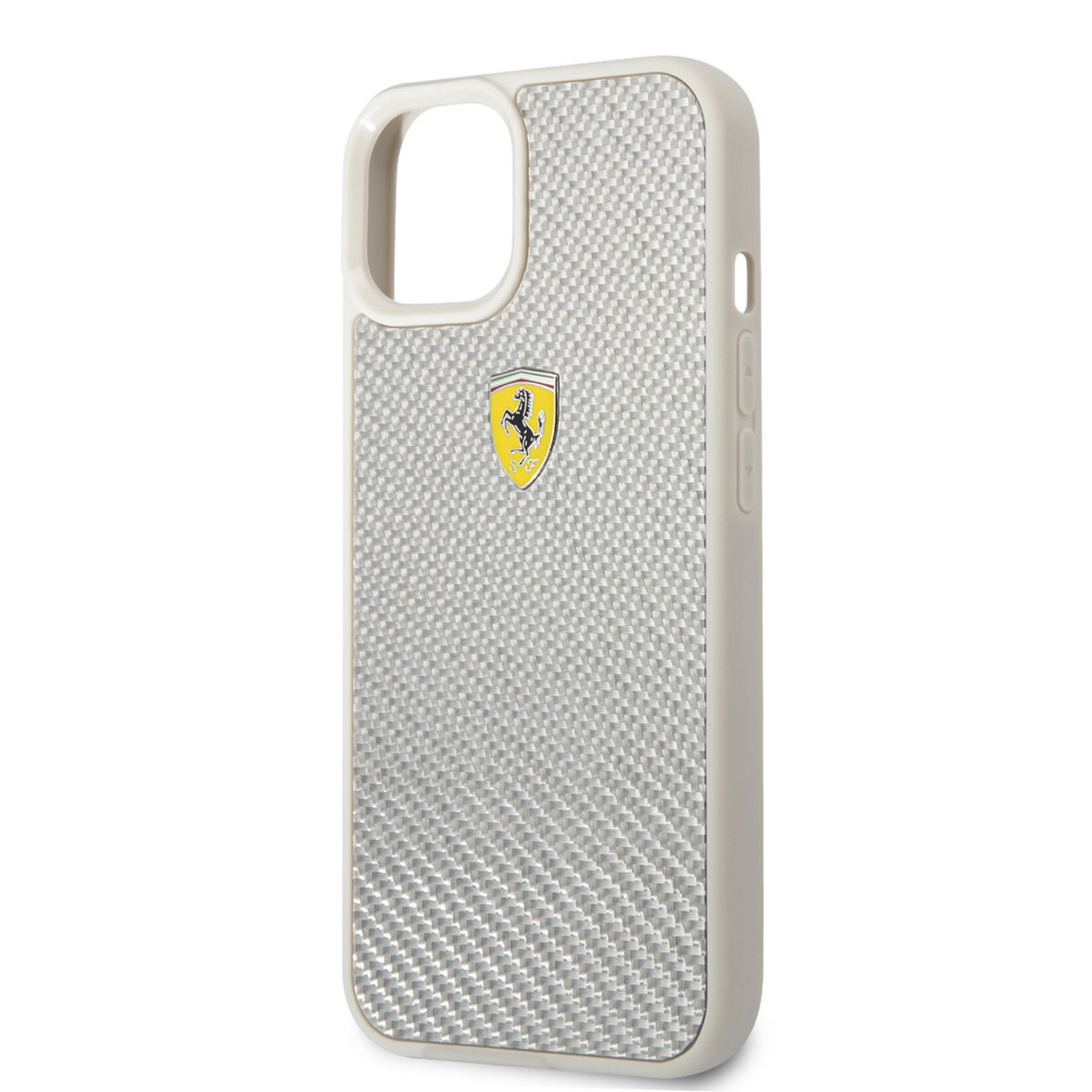Ferrari Ferrari Carbon Back Cover Telefoonhoesje voor Apple iPhone 13, Bescherm je Telefoon met Zilverkleurig Materiaal.