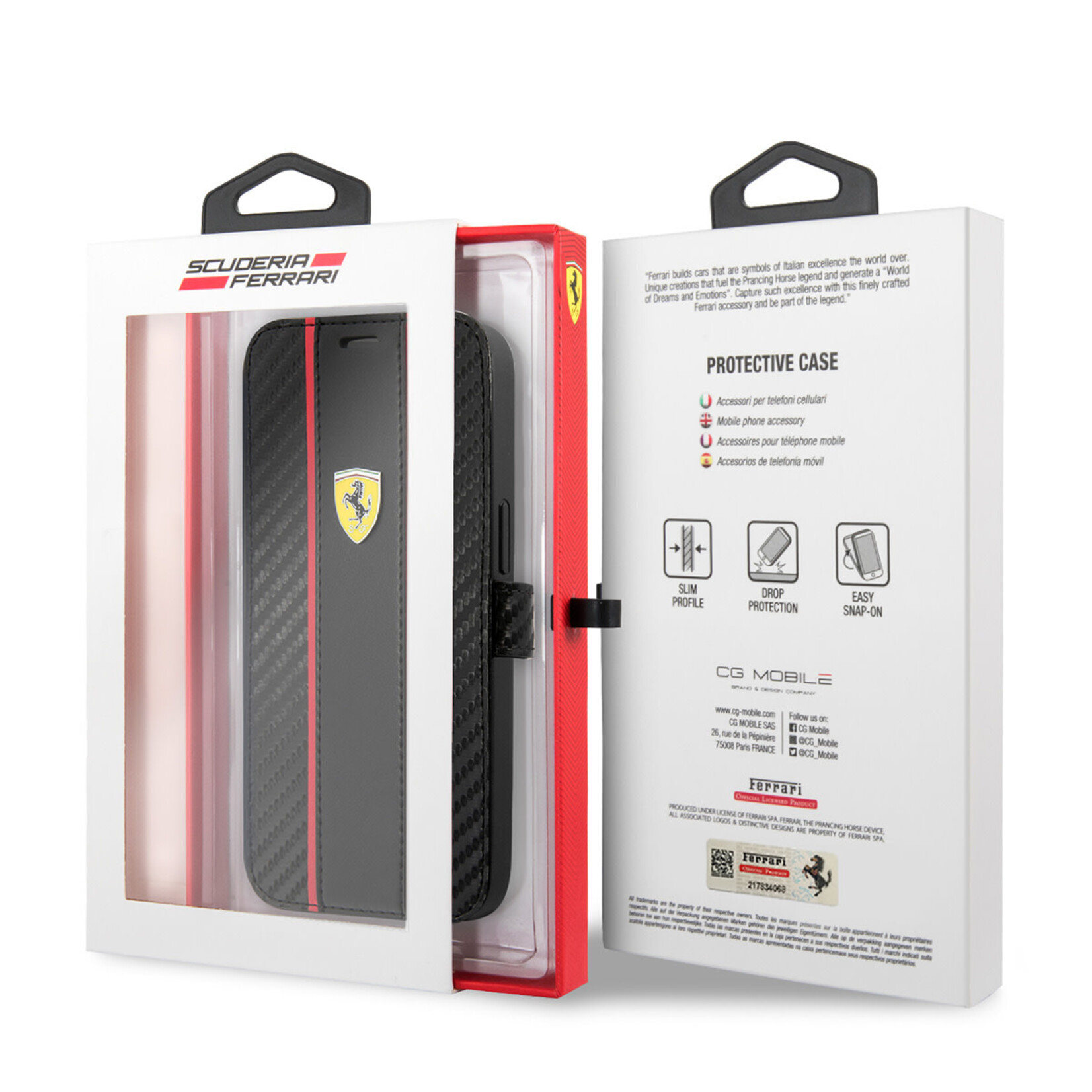 Ferrari Ferrari iPhone 13 PU Carbon Book Case Telefoonhoesje - Bescherming, Kleur: Zwart