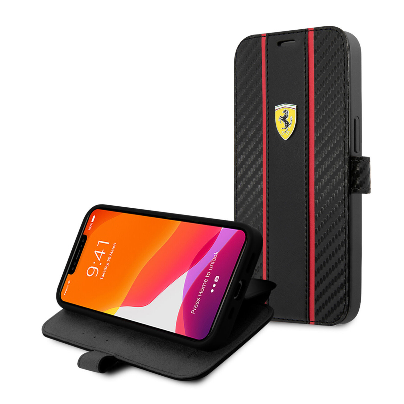 Ferrari Ferrari PU Carbon Book Case Telefoonhoesje voor Apple iPhone 13 Pro - Bescherm je Telefoon met Stijl & Comfort - Zwart