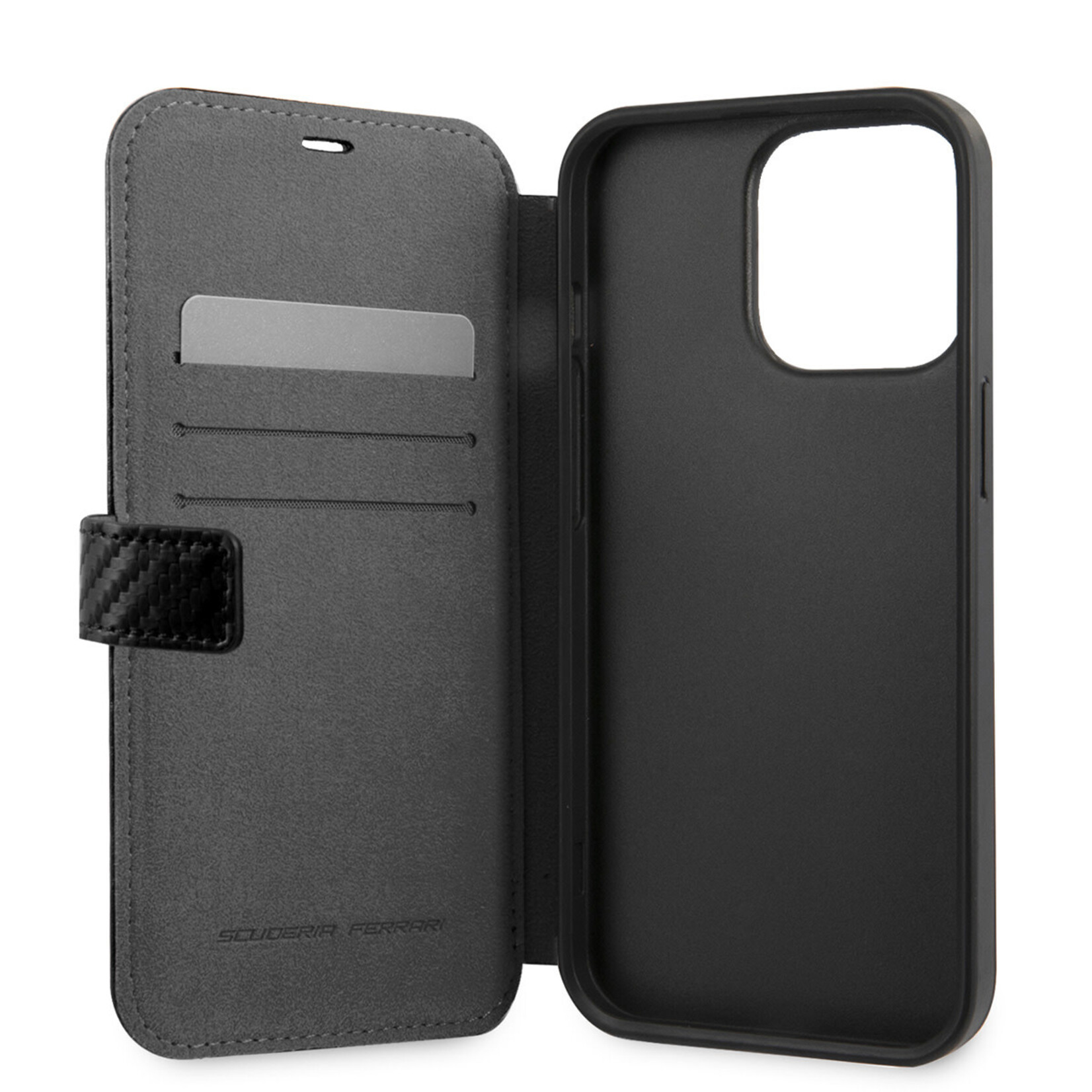 Ferrari Ferrari PU Carbon Book Case Telefoonhoesje voor Apple iPhone 13 Pro - Bescherm je Telefoon met Stijl & Comfort - Zwart