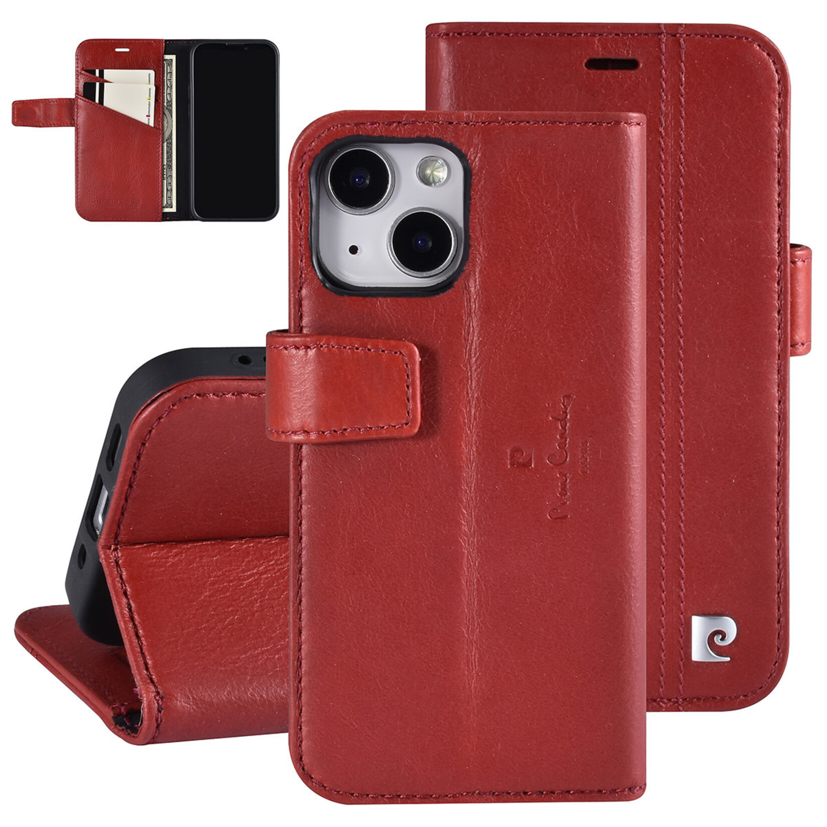 Pierre Cardin Pierre Cardin iPhone 13 Mini Book Case Telefoonhoesje - Rood Leer - Bescherming en Stijl