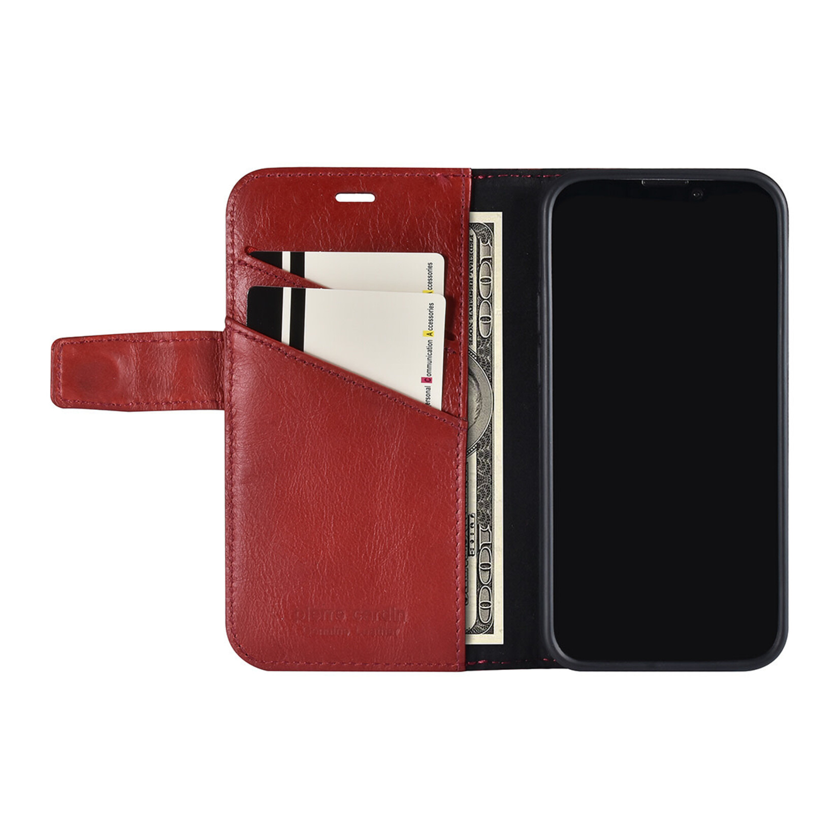 Pierre Cardin Pierre Cardin iPhone 13 Mini Book Case Telefoonhoesje - Rood Leer - Bescherming en Stijl
