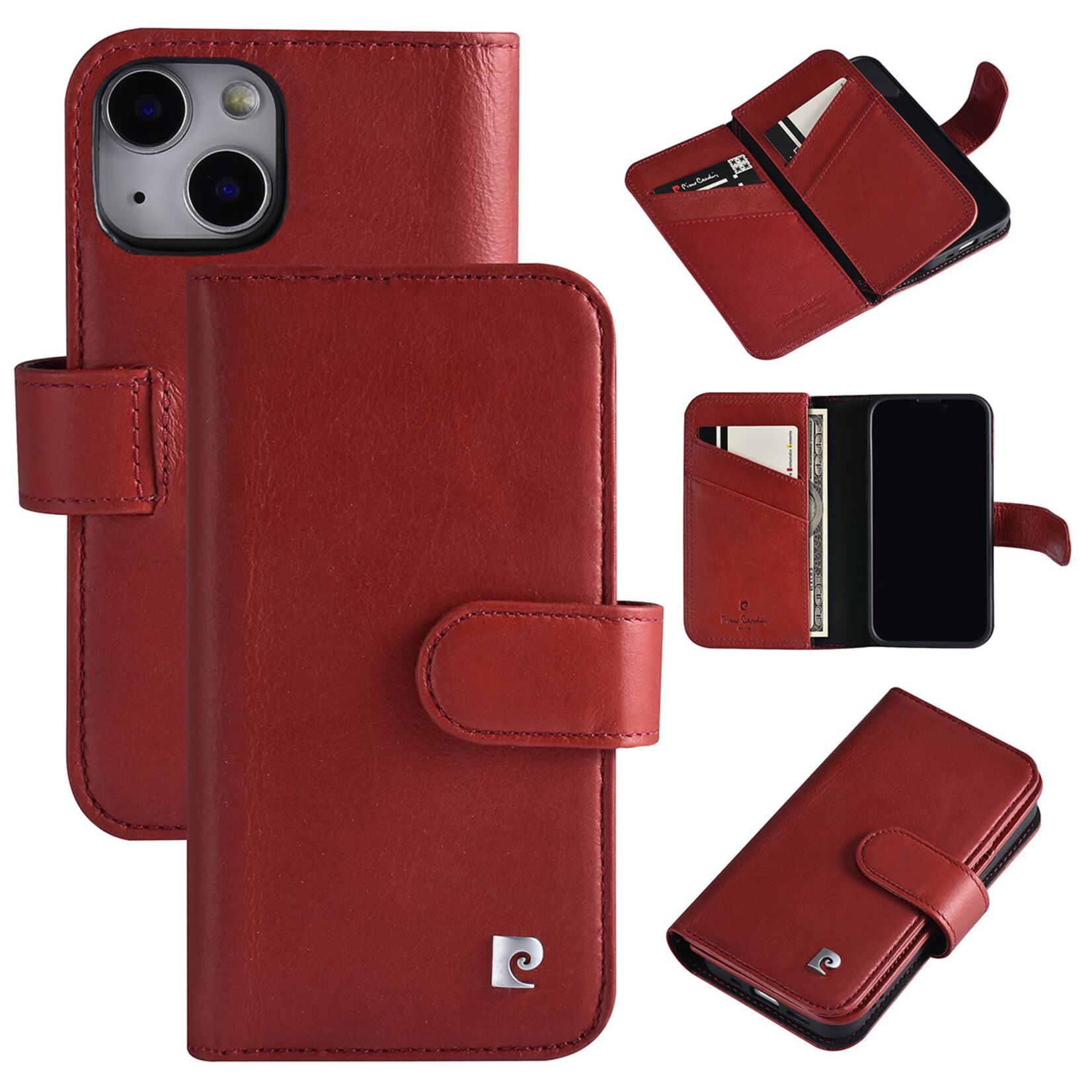 Pierre Cardin Pierre Cardin iPhone 13 Mini Book Case Telefoonhoesje - Rood Leer - Bescherming en Stijl