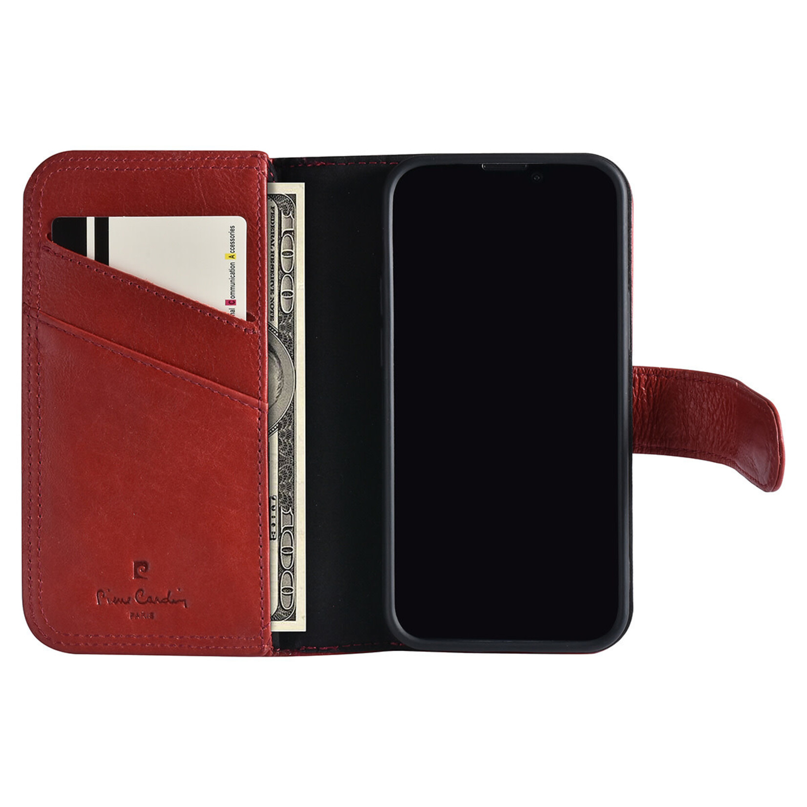 Pierre Cardin Pierre Cardin iPhone 13 Mini Book Case Telefoonhoesje - Rood Leer - Bescherming en Stijl