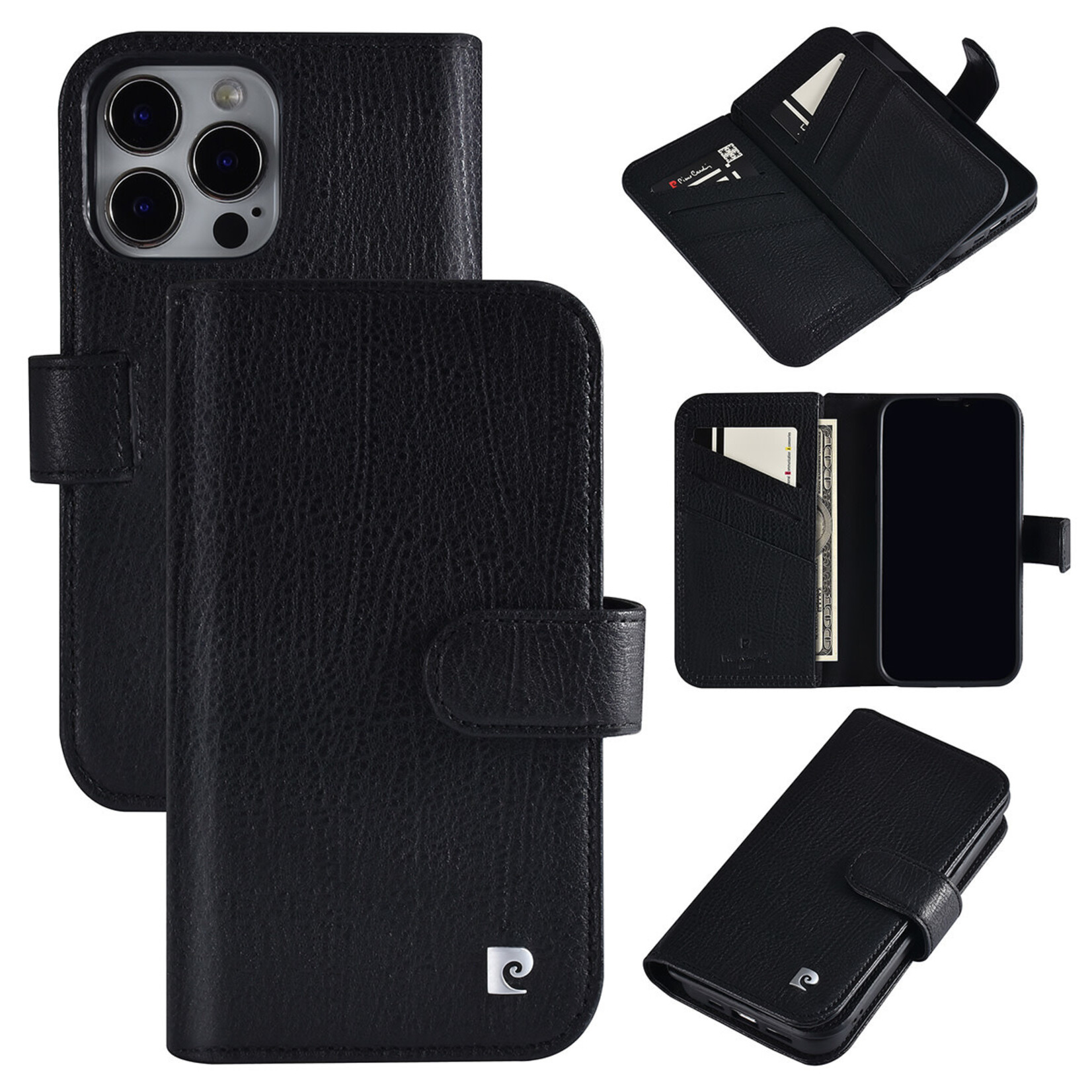 Pierre Cardin Pierre Cardin Zwart Leer Book Case Smartphonehoesje voor Apple iPhone 13 Pro - Bescherming en Stijlvol Design