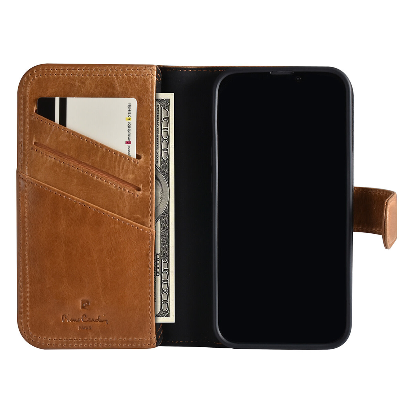Pierre Cardin Pierre Cardin Telefoonhoesje voor Apple iPhone 13 Pro - Bruin Book Case, Leer, Bescherming