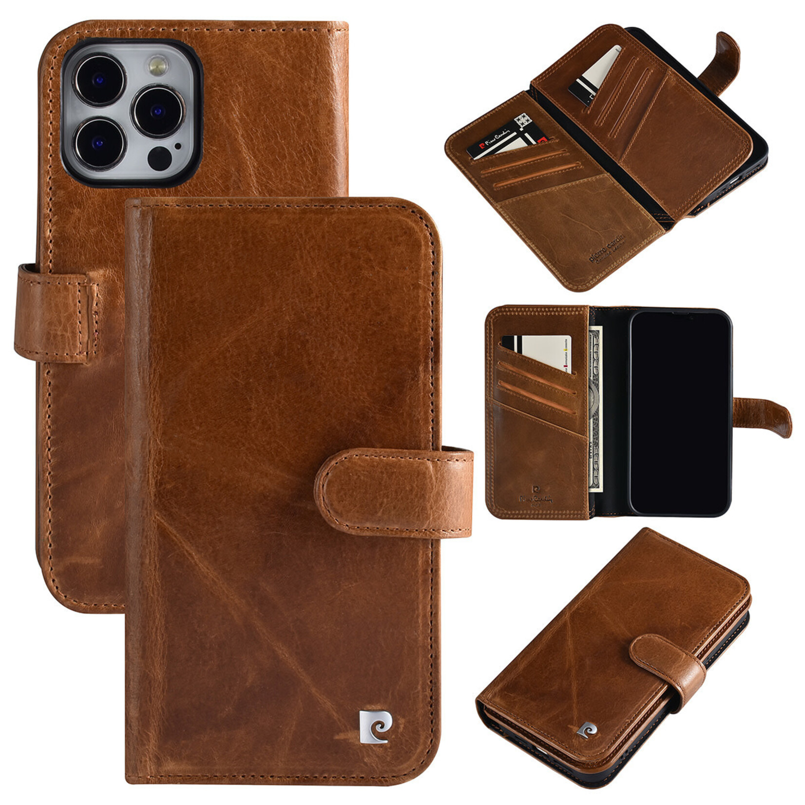 Pierre Cardin Pierre Cardin Premium Bruin Book Case Telefoonhoesje voor Apple iPhone 13 Pro Max - Leer met Bescherming.