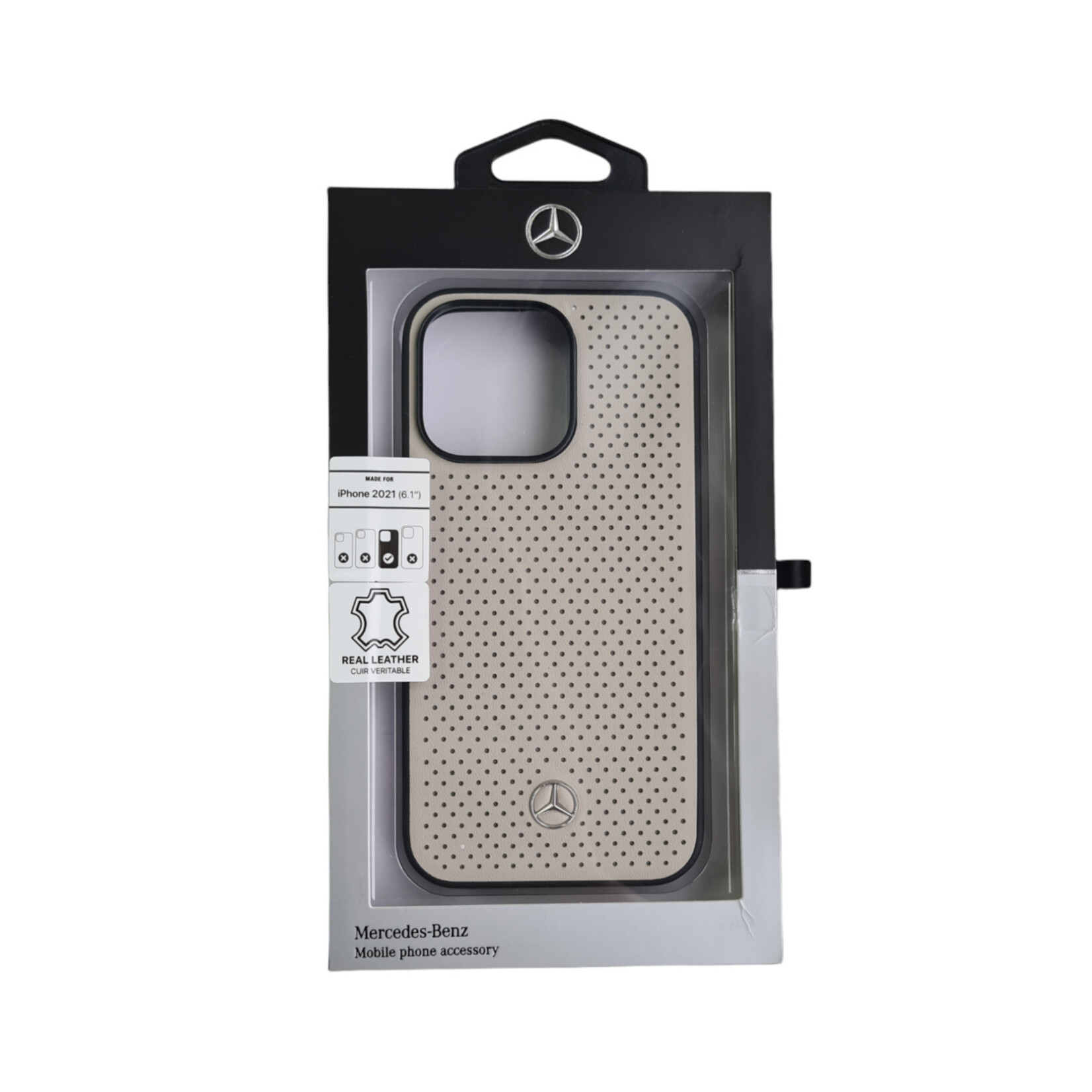 Mercedes-Benz Mercedes-Benz iPhone 13 Pro Hardcase Backcover - Real Leather - Perforated - Beige