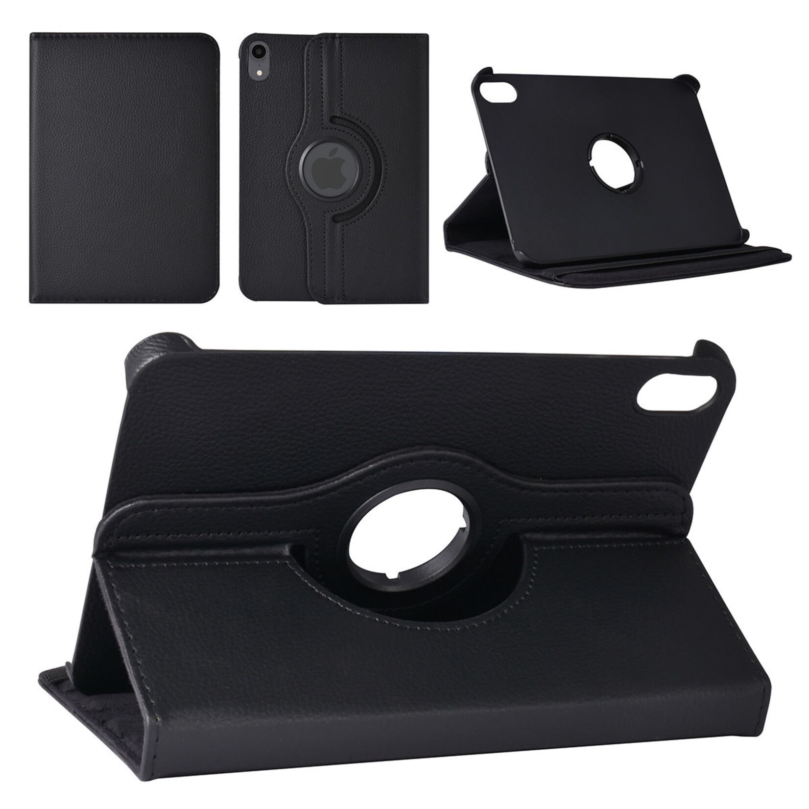 iPad Mini 2021 Book Case Tablethoes - Zwart - 360 graden draaibaar