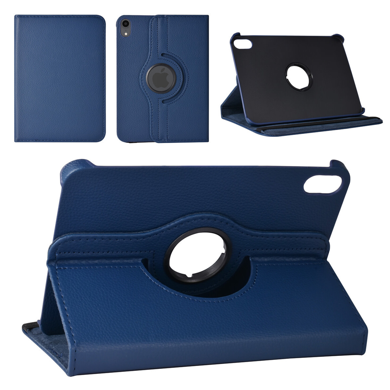 iPad Mini 2021 Book Case Tablethoes - DonkerBlauw - 360 graden draaibaar