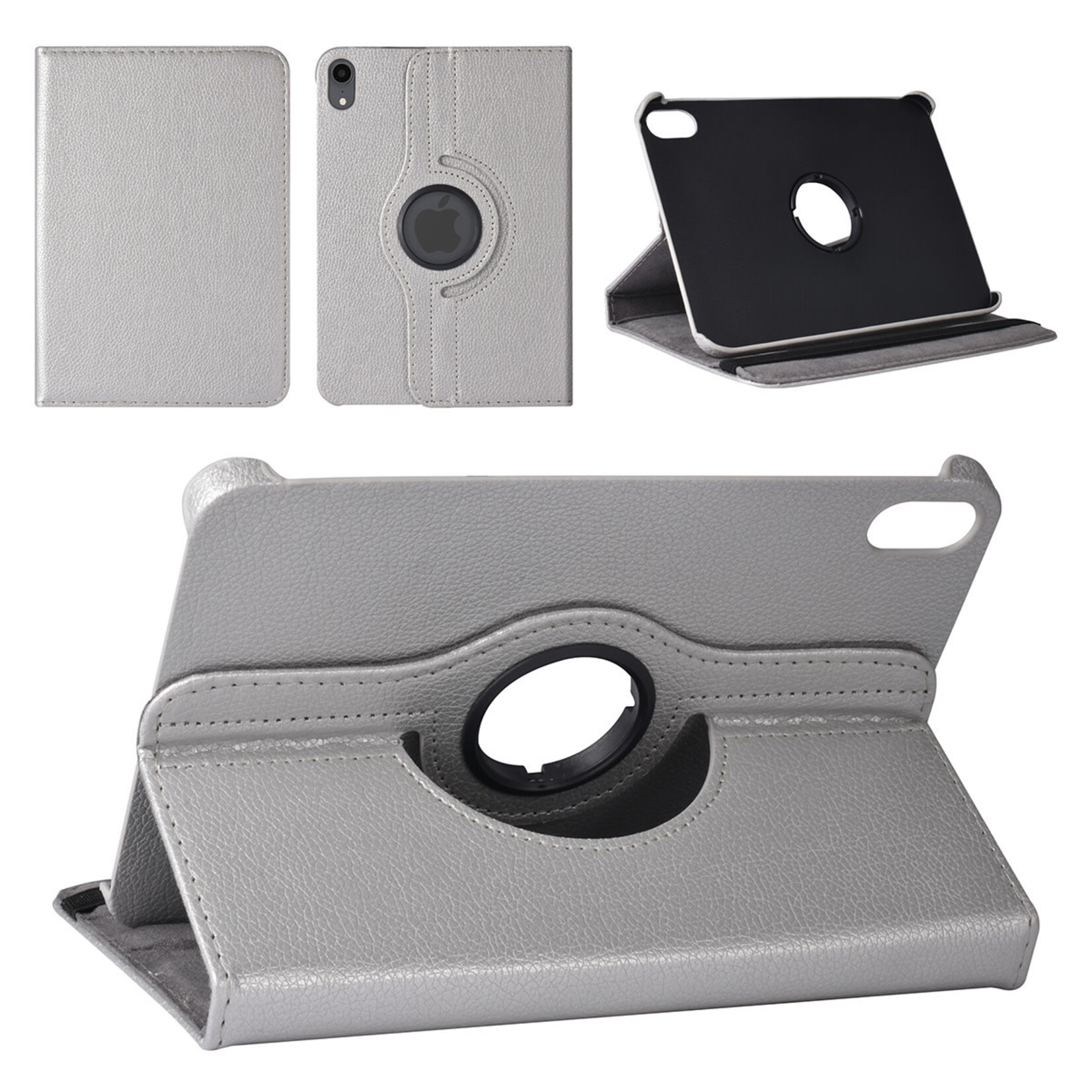 iPad Mini 2021 Book Case Tablethoes - Zilver - 360 graden draaibaar