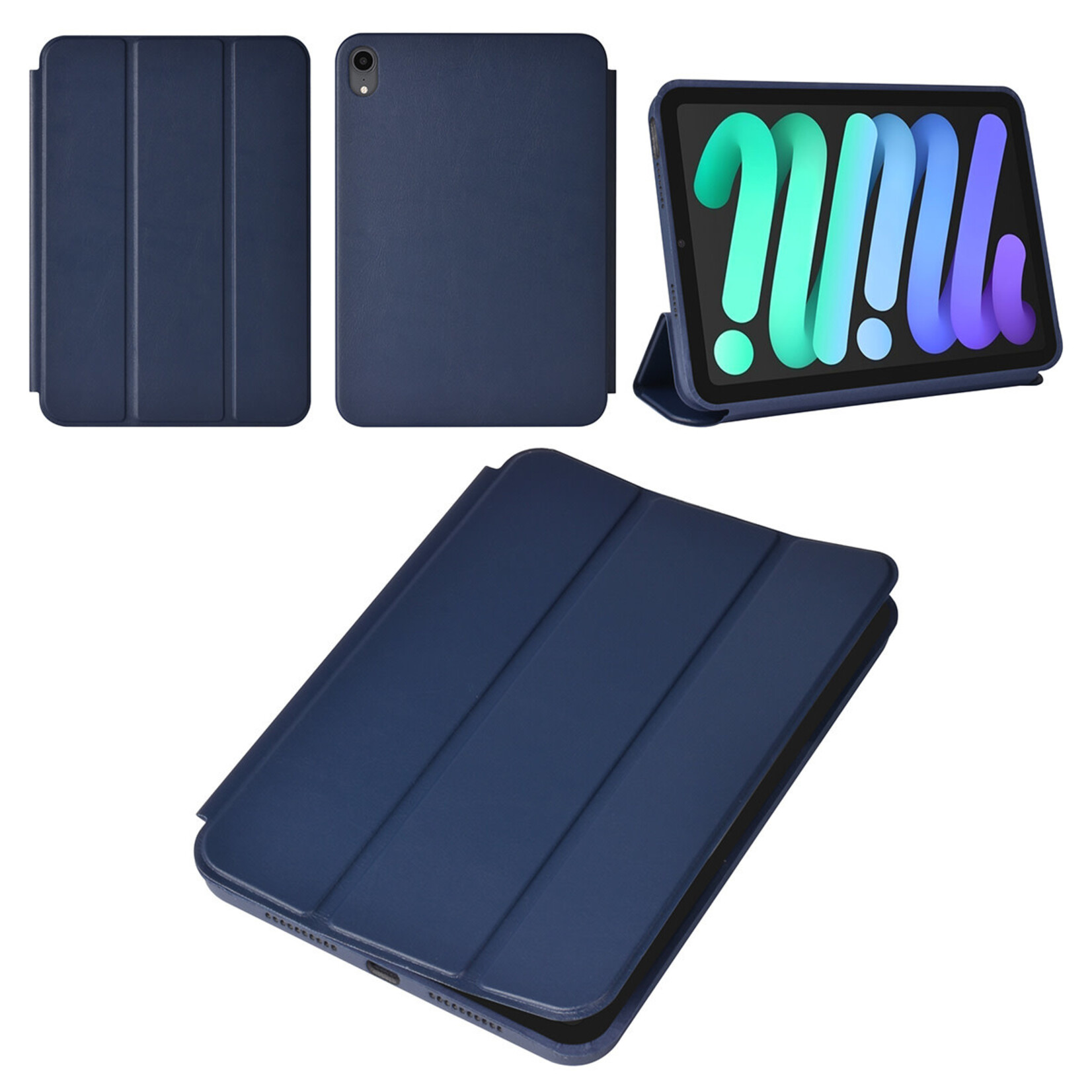 iPad Mini 2021 Book Case Tablethoes - DonkerBlauw - Smart Case