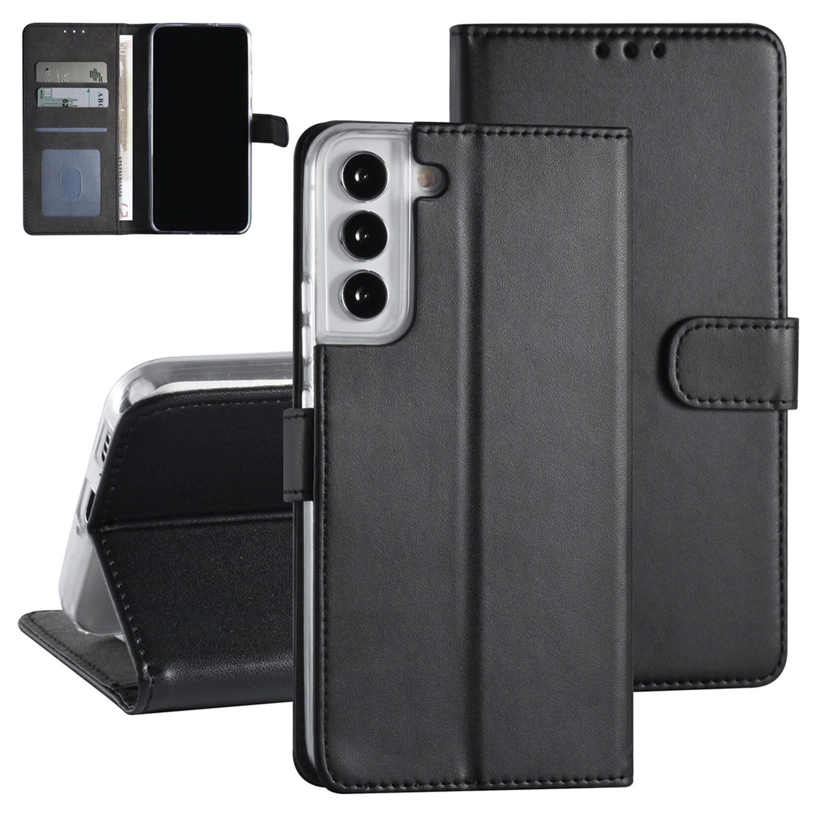 Zwart Book Case hoesje voor Samsung Galaxy S22 Plus - Pasjeshouder - Magneetsluiting