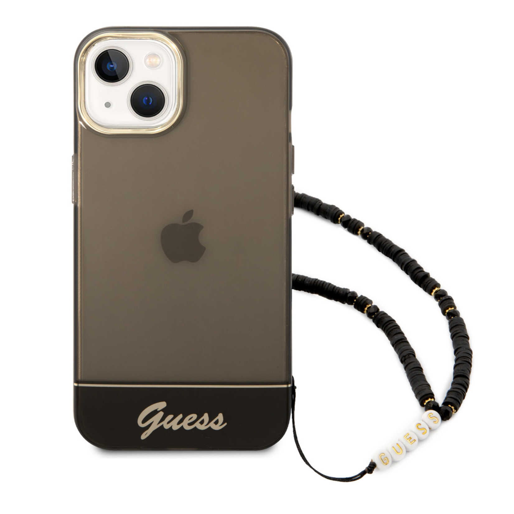 Guess Guess hoesje voor iPhone 14 Plus - Backcover - Doorzichtig - met koord - Zwart