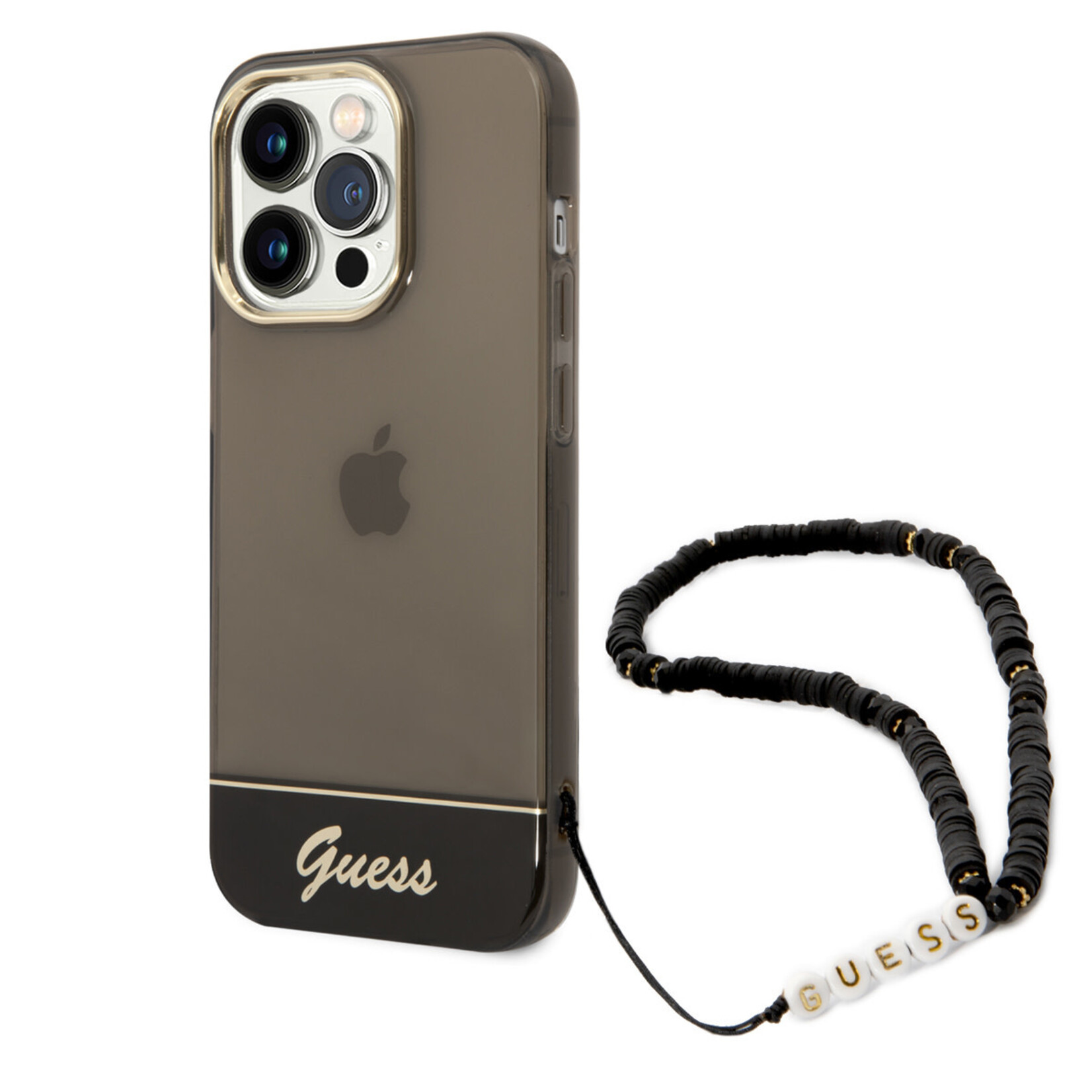 Guess Guess hoesje voor iPhone 14 Pro - Backcover - Doorzichtig - met koord - Zwart