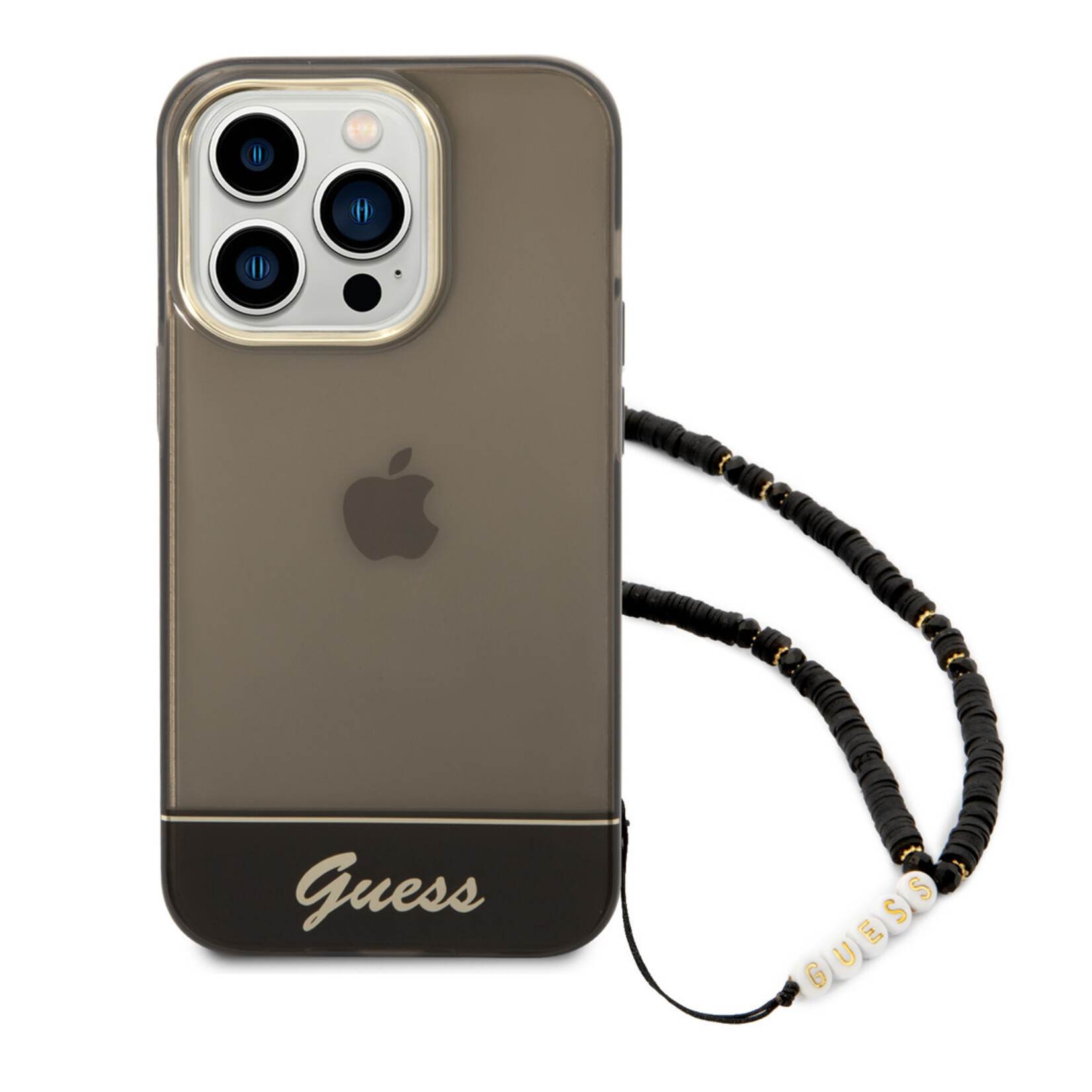 Guess Guess hoesje voor iPhone 14 Pro - Backcover - Doorzichtig - met koord - Zwart