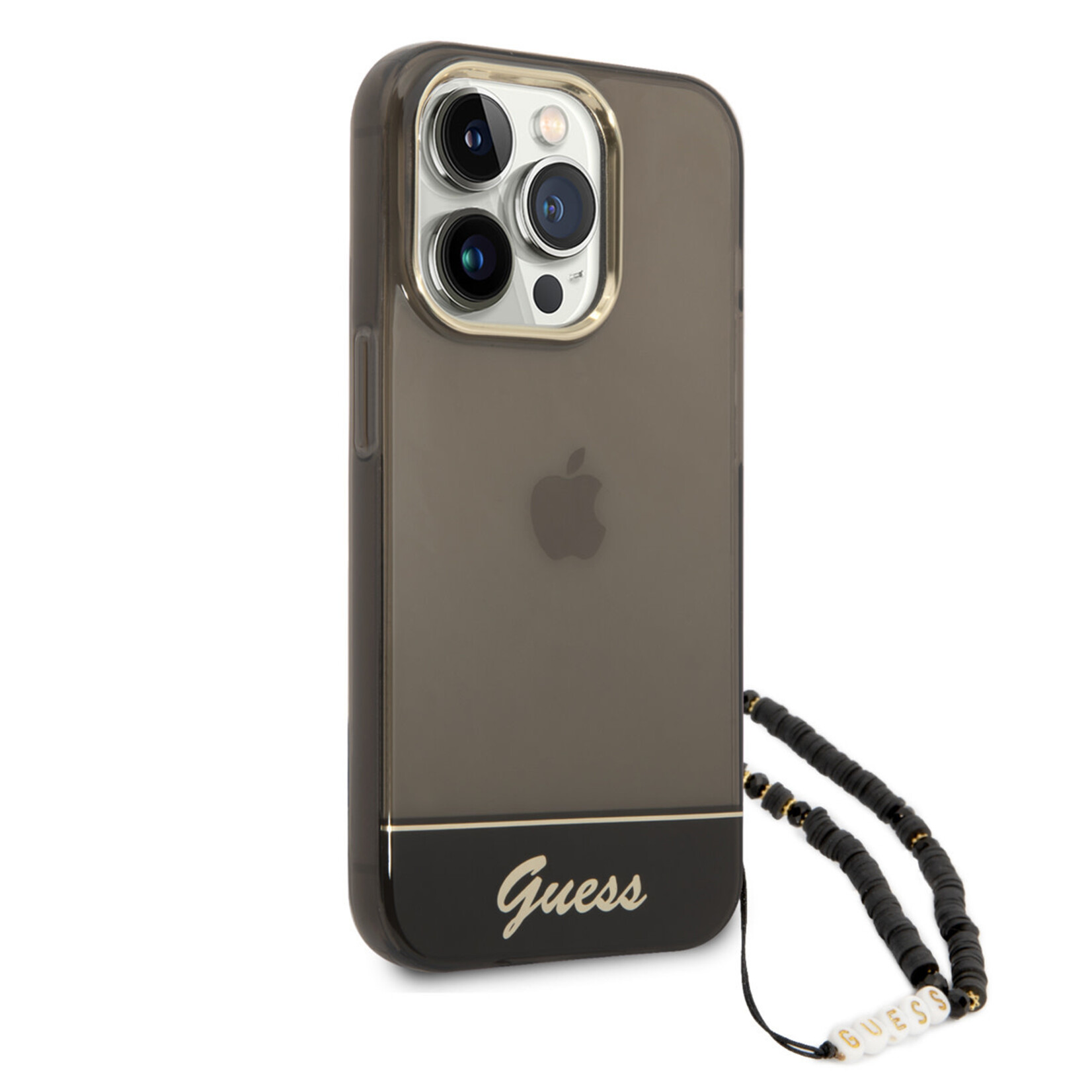 Guess Guess hoesje voor iPhone 14 Pro - Backcover - Doorzichtig - met koord - Zwart