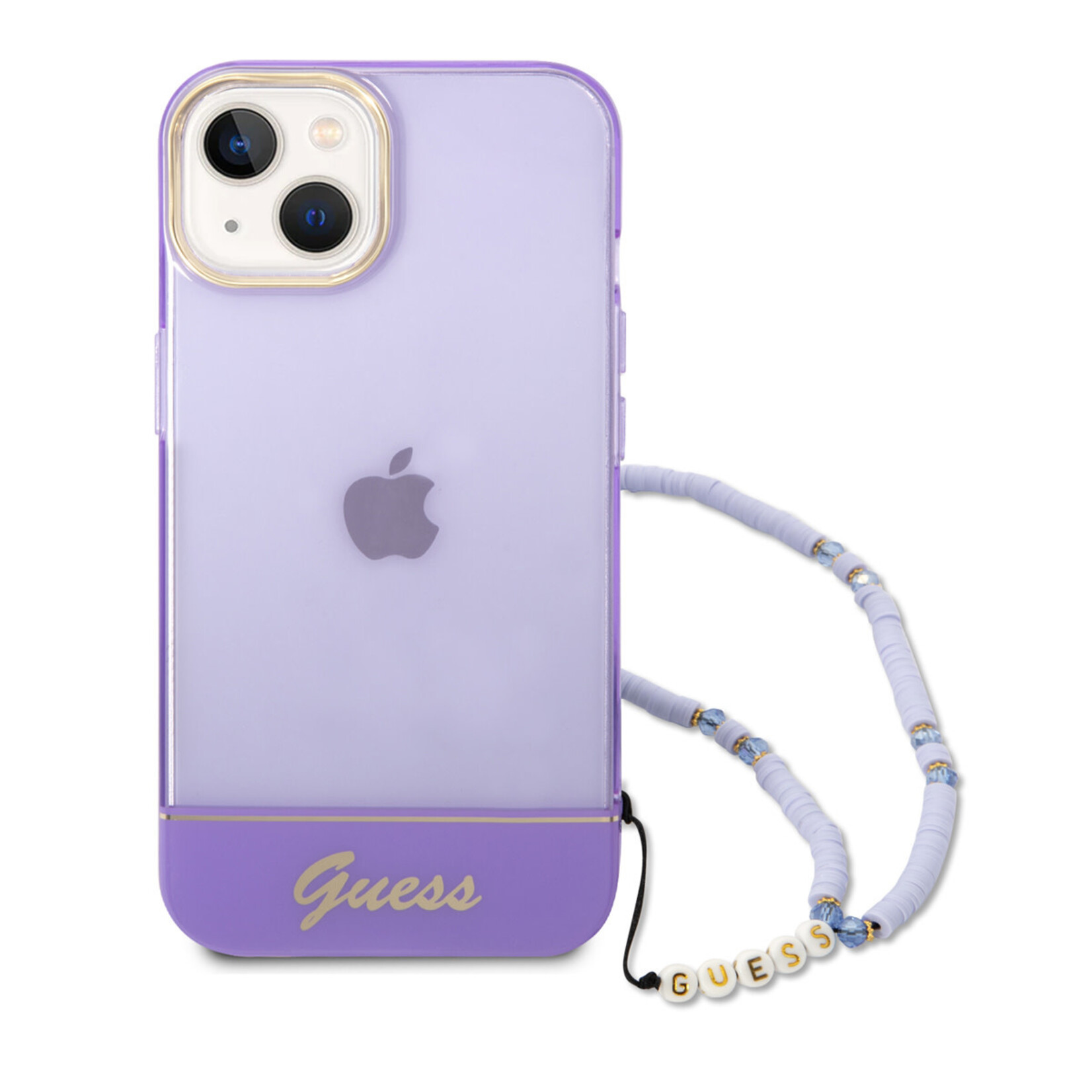 Guess Guess Telefoonhoesje voor Apple iPhone 14 Plus – Paars Transparant, TPU-materiaal, Beschermt tegen Stoten en Krasvrij.