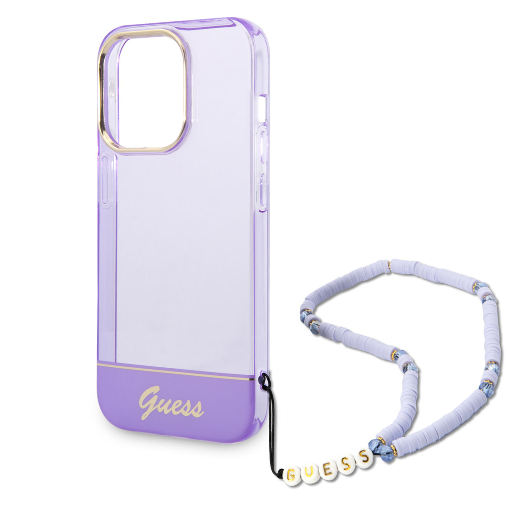 Guess Guess Telefoonhoesje voor Apple iPhone 14 Pro | Paars Transparant | TPU Bescherming | Back Cover