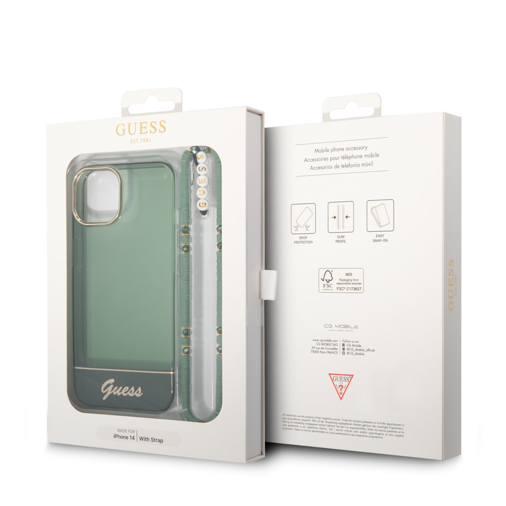 Guess Guess Groen Transparant Telefoonhoesje voor Apple iPhone 14 - Bescherming van Telefoon, TPU Materiaal