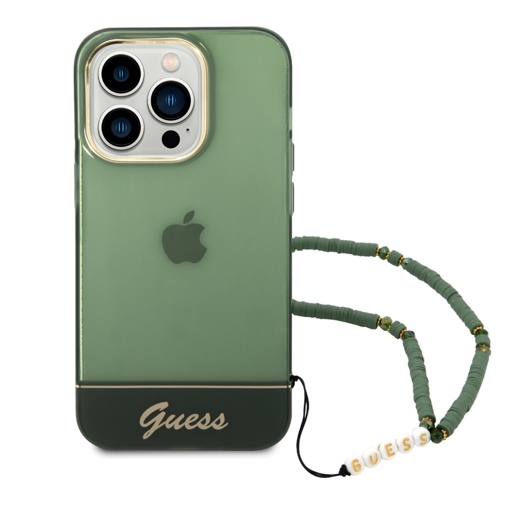 Guess Guess hoesje voor iPhone 14 Pro - Backcover - Doorzichtig - met koord - Groen