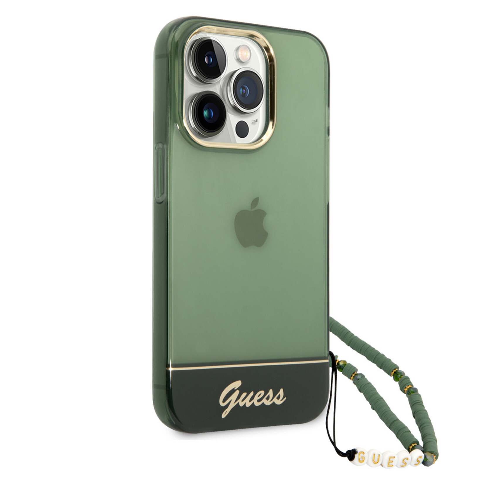 Guess Guess hoesje voor iPhone 14 Pro - Backcover - Doorzichtig - met koord - Groen