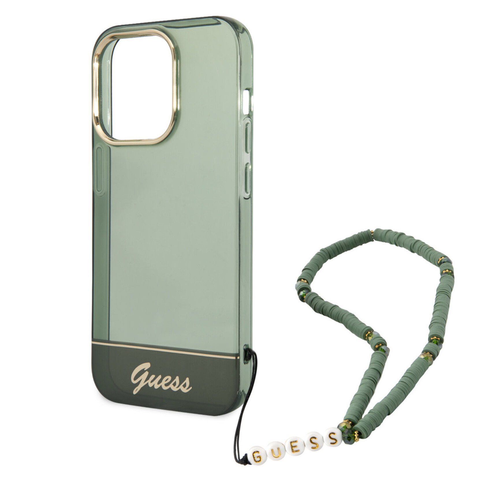 Guess Guess hoesje voor iPhone 14 Pro - Backcover - Doorzichtig - met koord - Groen