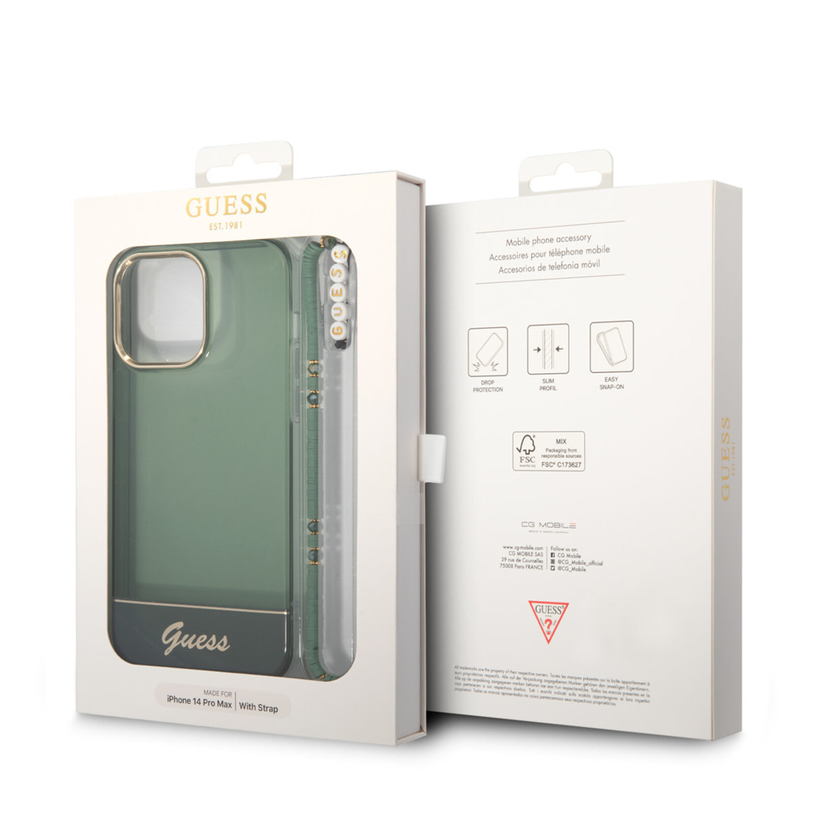 Guess Guess iPhone 14 Pro Max Transparant Groen Back Cover - Beschermende TPU Telefoonhoesje