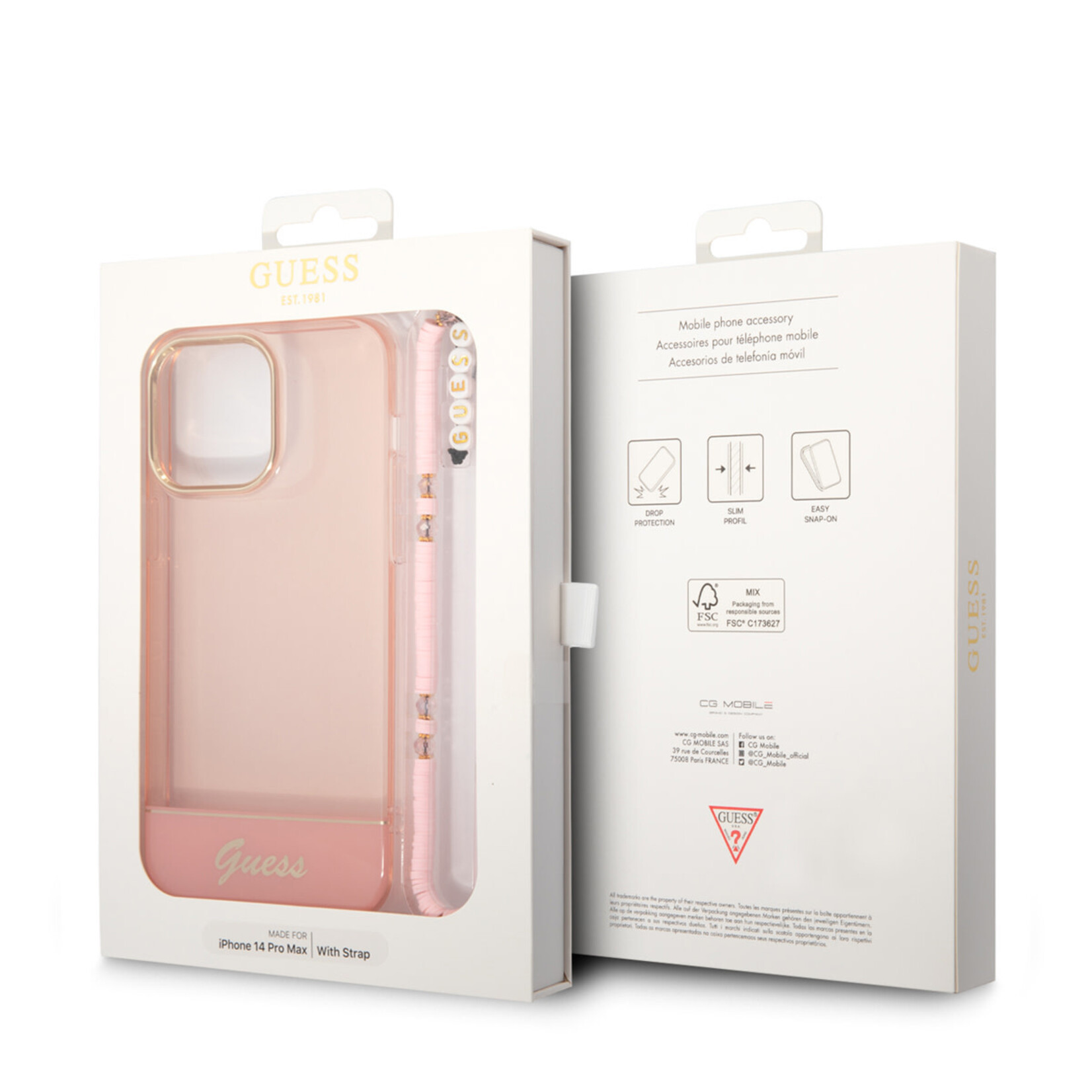 Guess Guess iPhone 14 Pro Max Telefoonhoesje | Roze Transparant | TPU Materiaal | Back Cover Bescherming