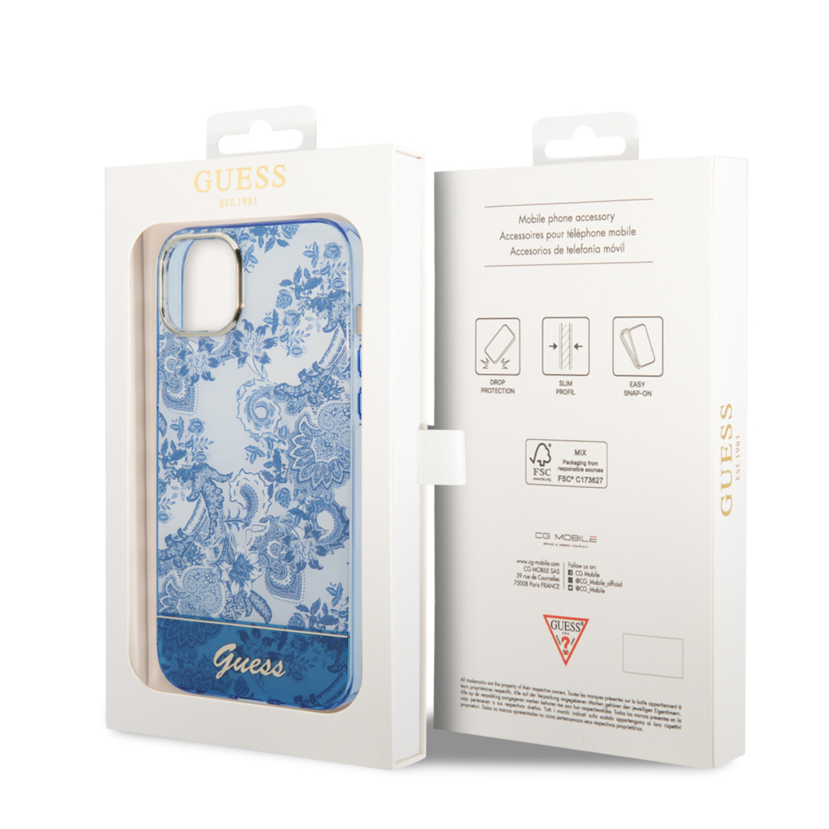 Guess Guess hoesje voor iPhone 14 - Backcover - Porselein Collectie - Blauw