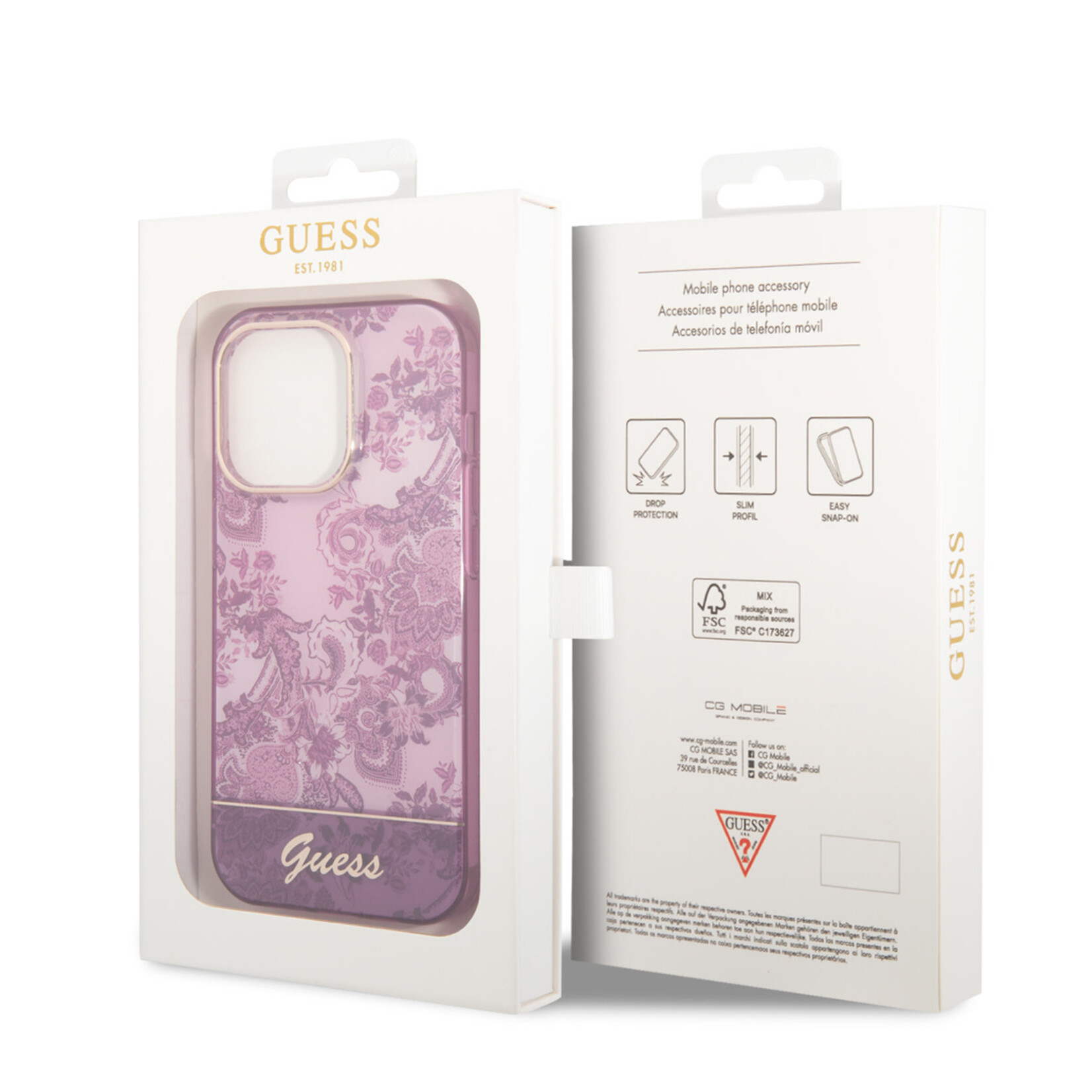 Guess Guess Telefoonhoesje voor Apple iPhone 14 Pro – Roze TPU Back Cover – Bescherm je Telefoon!