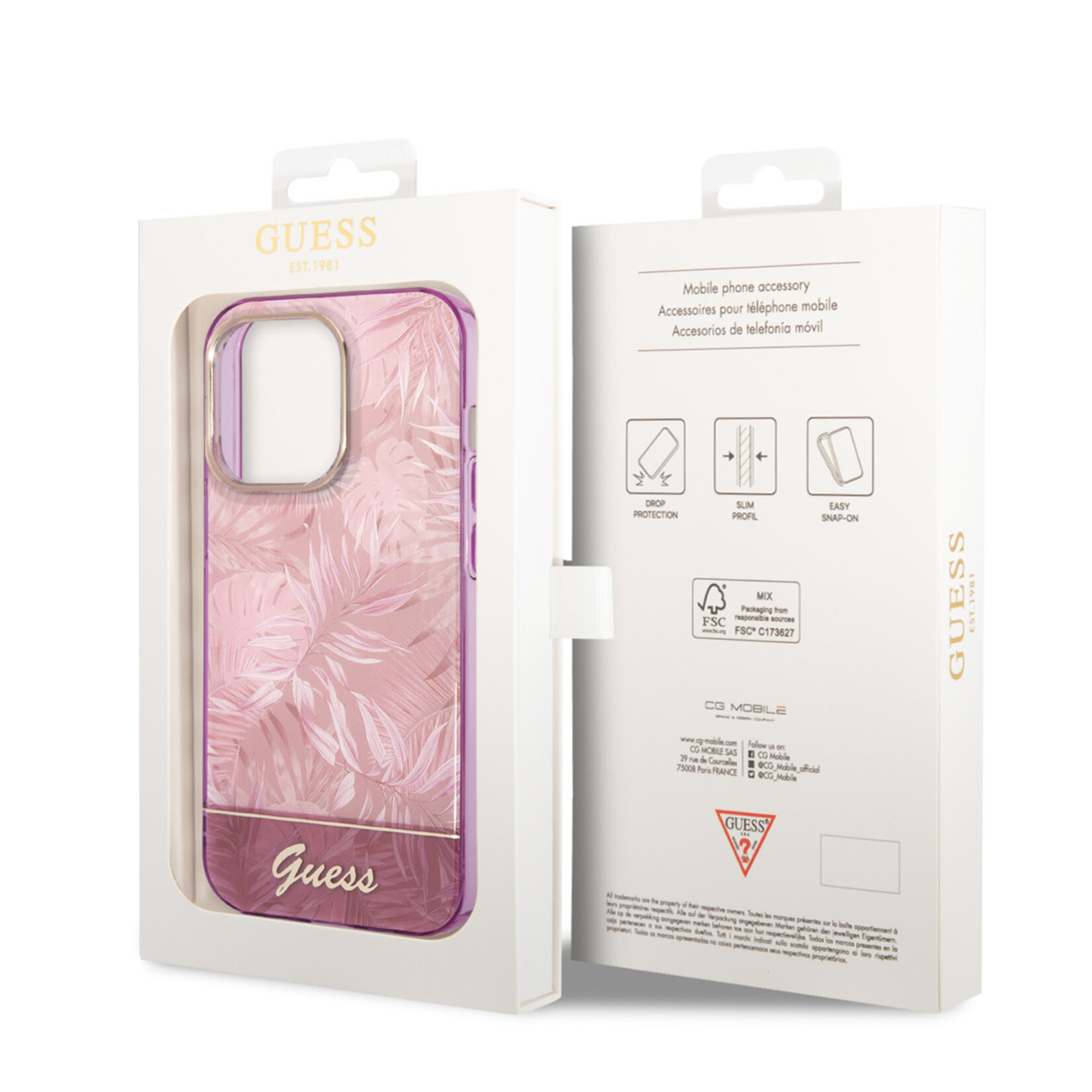 Guess Guess Telefoonhoesje voor Apple iPhone 14 Pro – Roze TPU Back Cover – Bescherm je Telefoon!