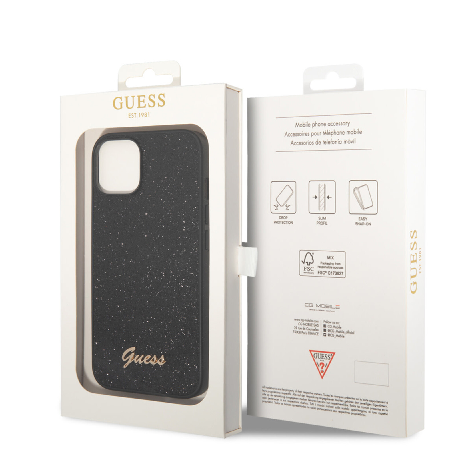 Guess Guess iPhone 14 Back Cover Hoesje - Zwart, Polycarbonaat;TPU, Bescherming van Telefoon.