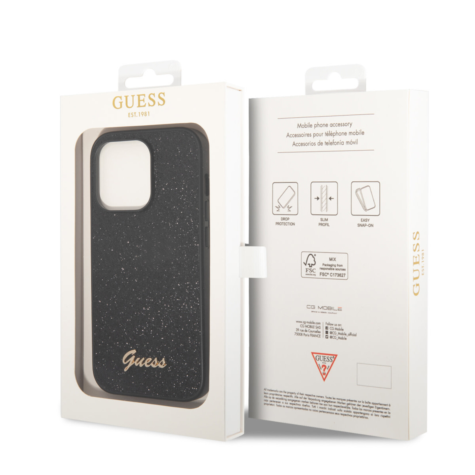 Guess Guess hoesje voor iPhone 14 Pro - Backcover - Glitter Script - Zwart